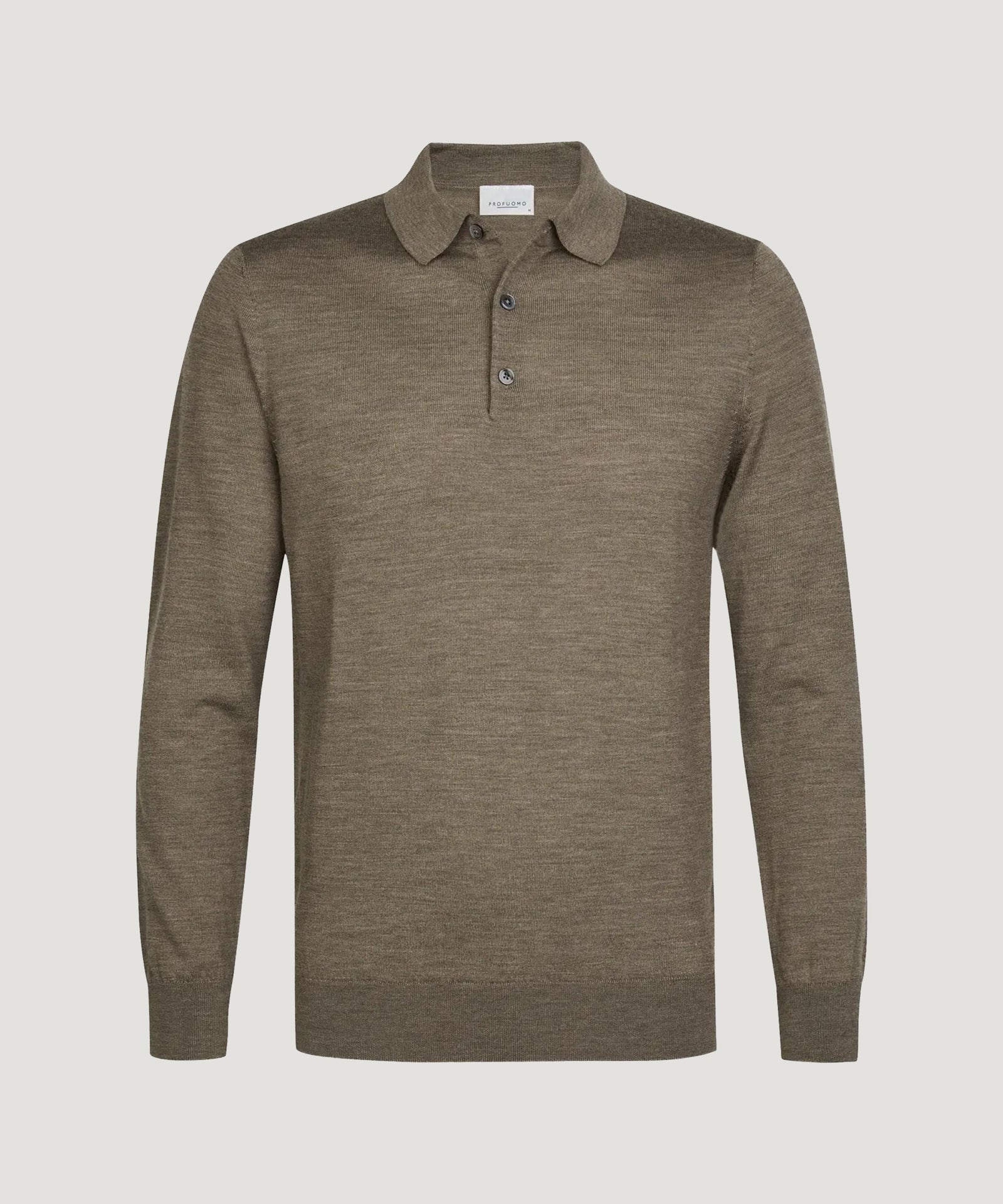 Long sleeve polo merino bruin