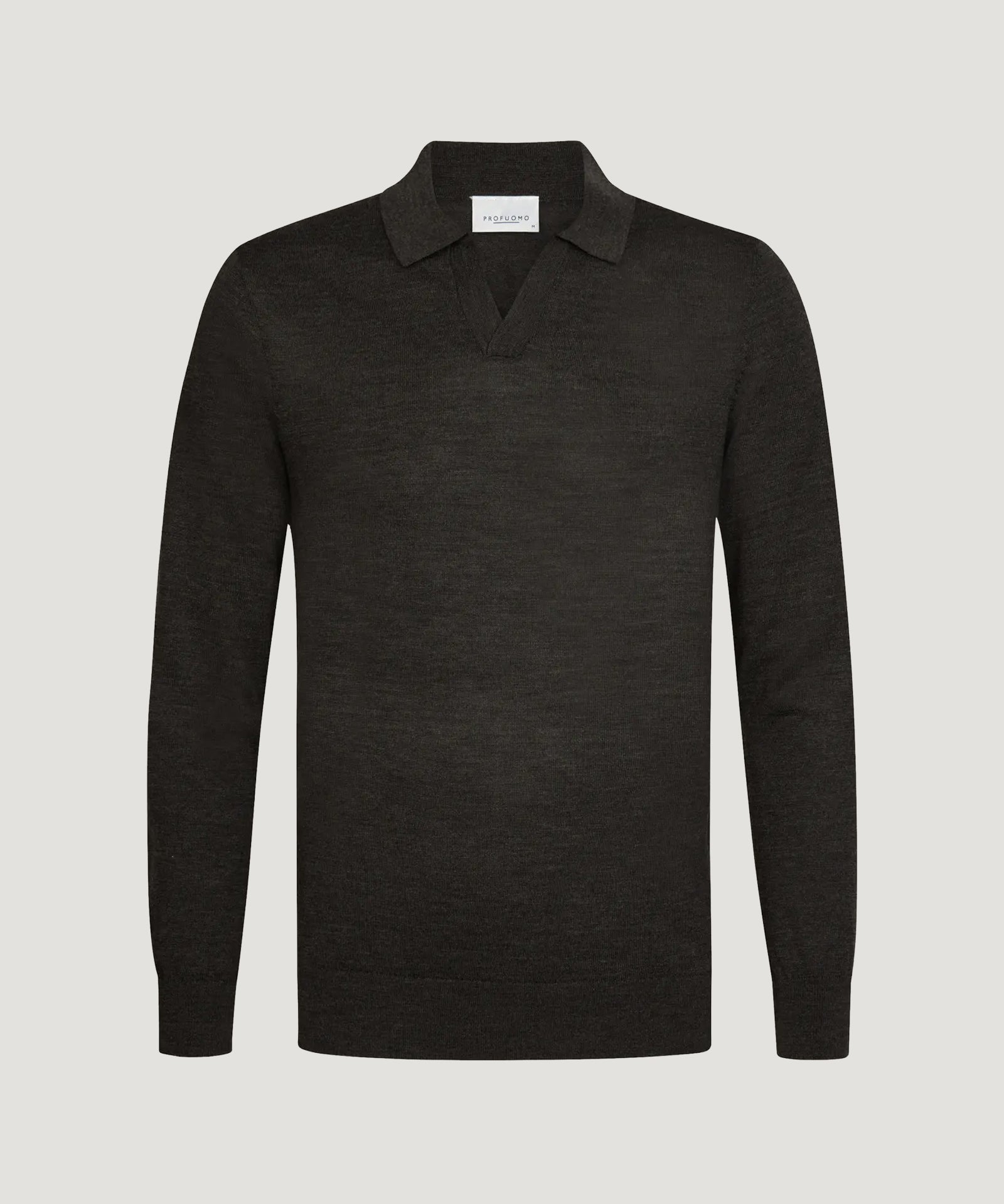 Open collar polo merino donkerbruin