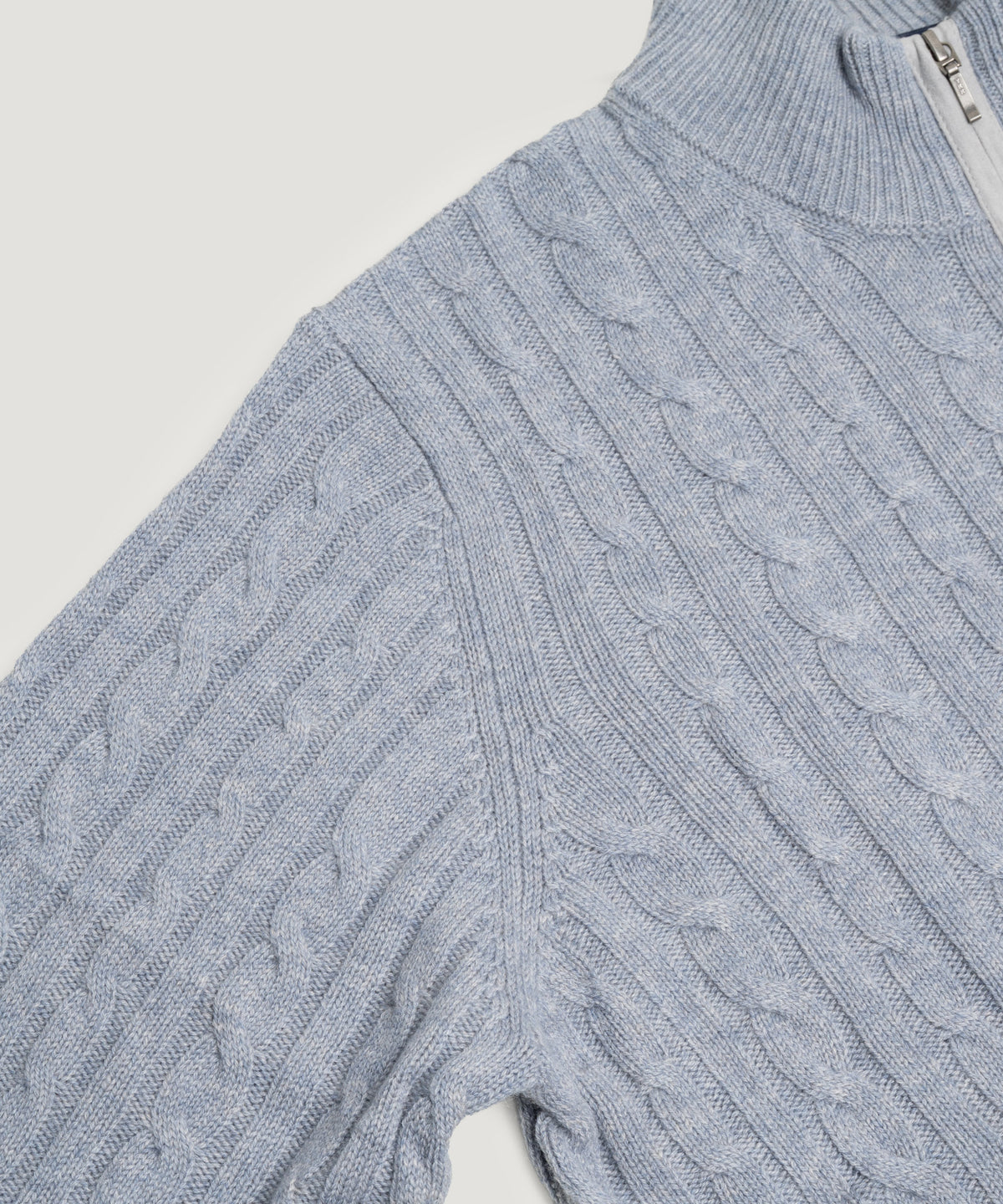 Kabel half-zip trui wol/kasjmier lichtblauw melange