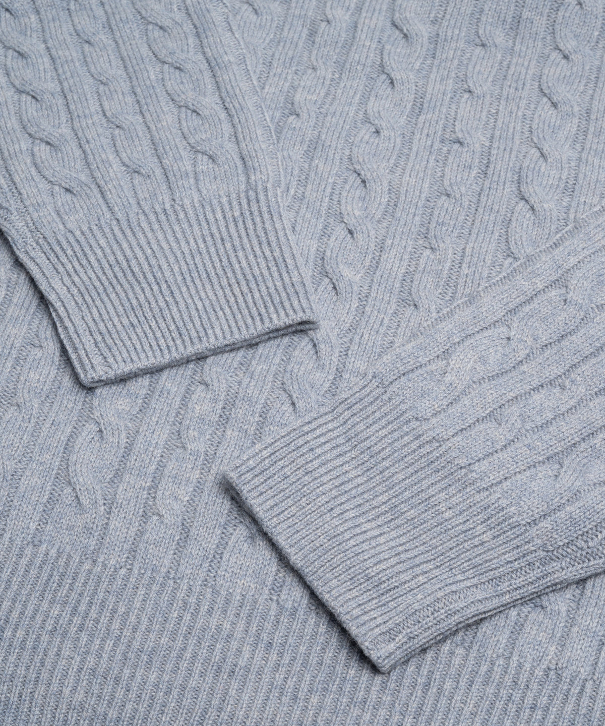 Kabel half-zip trui wol/kasjmier lichtblauw melange