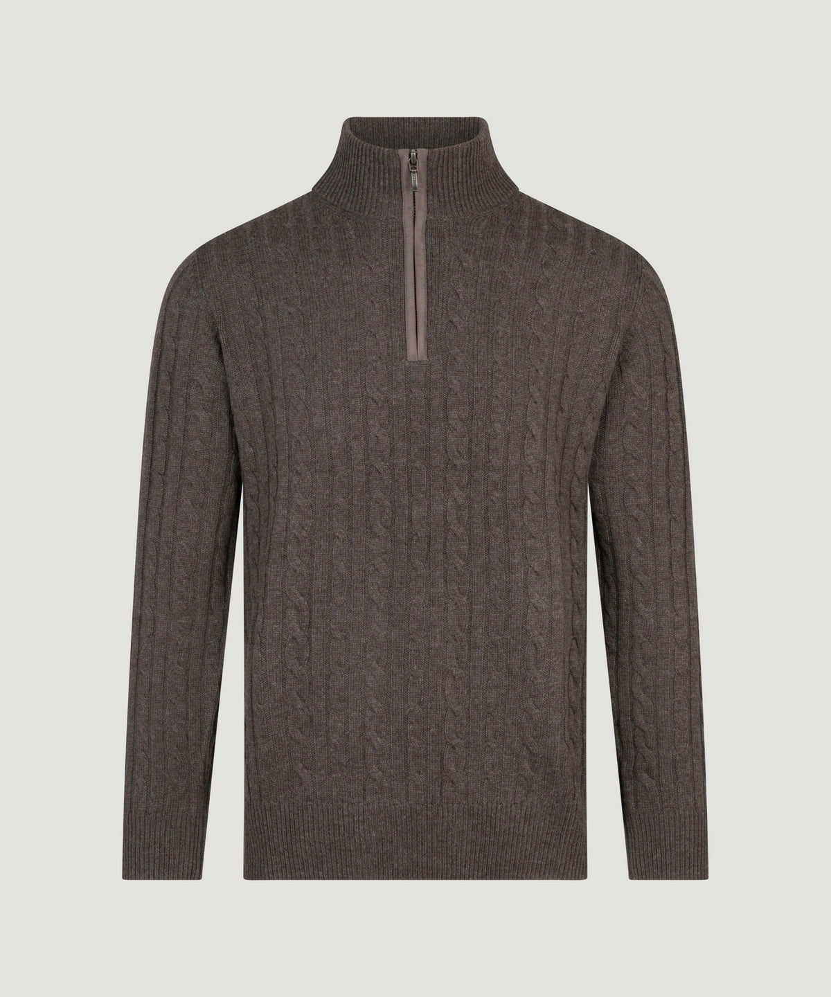 Kabel half-zip trui wol/kasjmier bruin melange