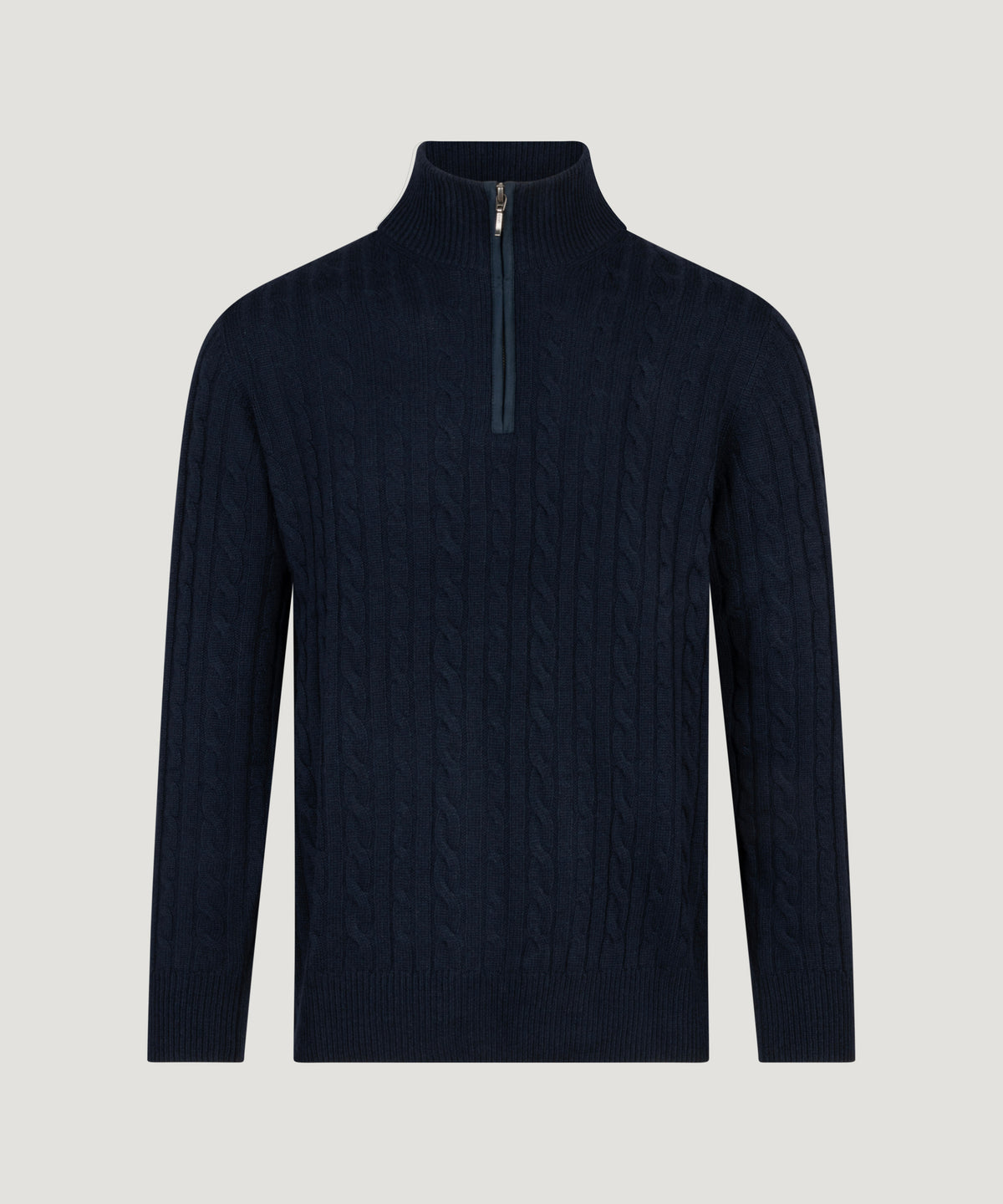 Kabel half-zip trui wol/kasjmier donkerblauw