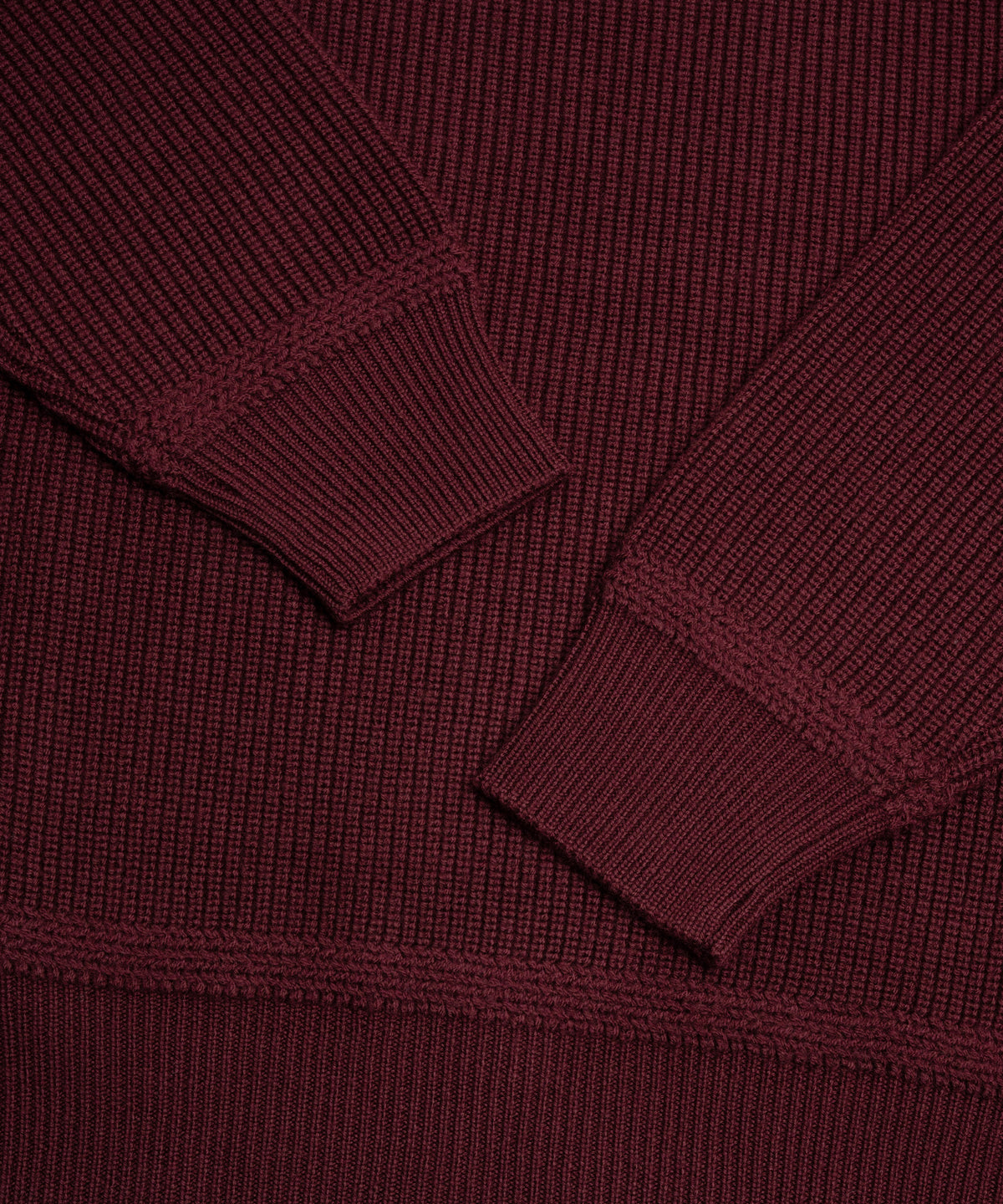 Raglan rib half-zip trui scheerwol bordeauxrood