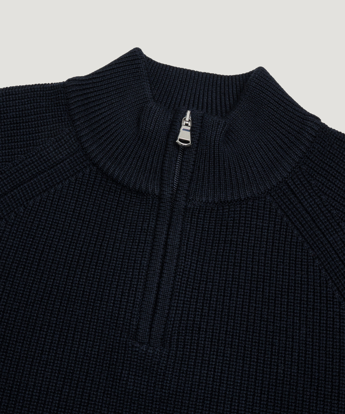 Raglan rib half-zip trui scheerwol donkerblauw