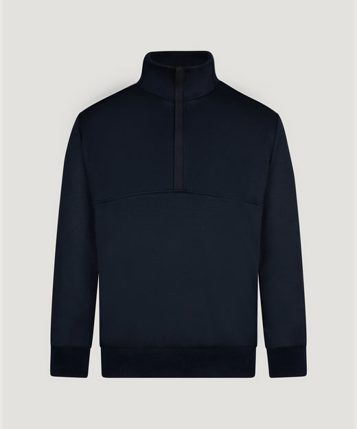 Anorak half-zip trui merinowol/TENCEL jersey donkerblauw