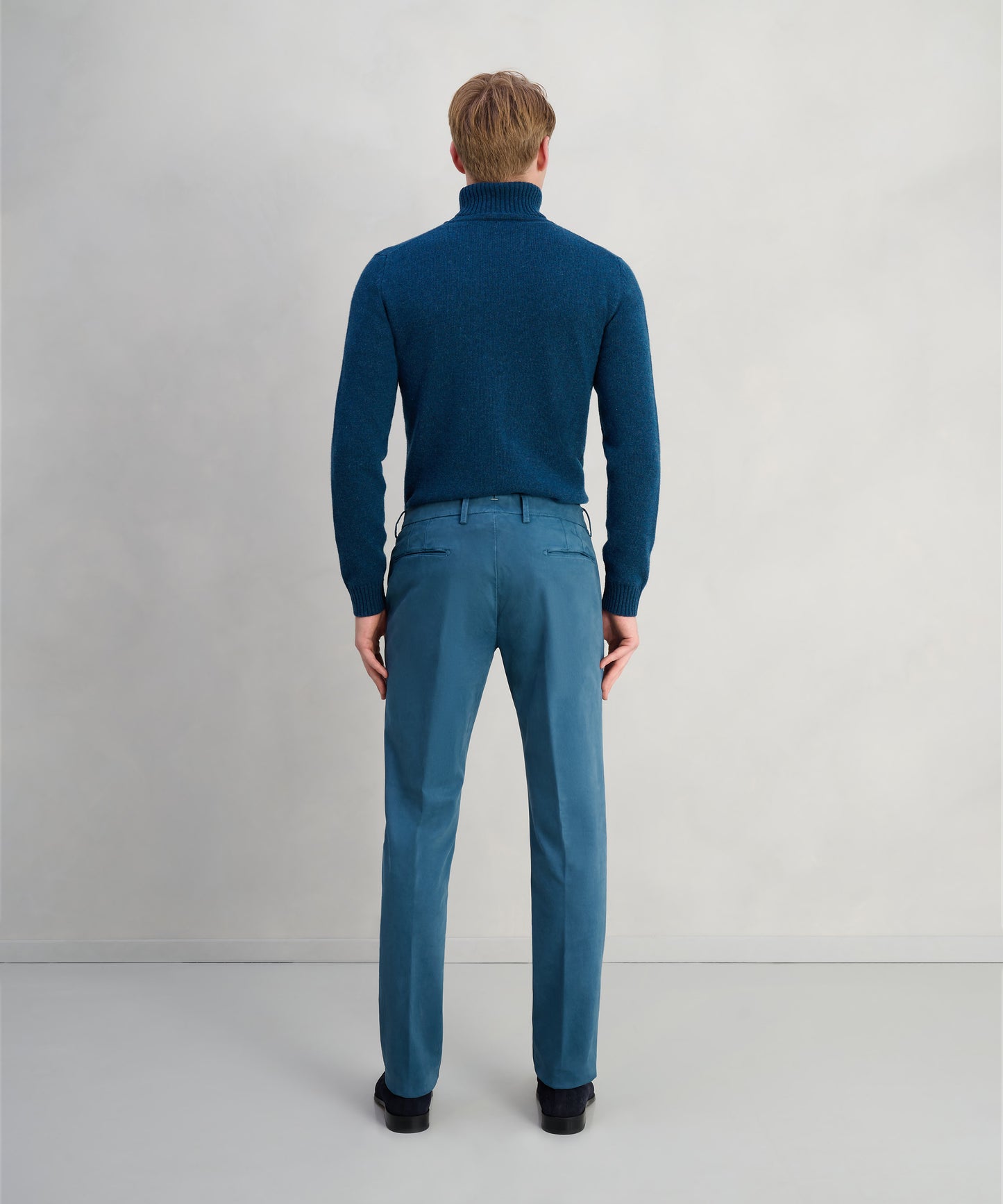 Chino katoen satin stretch teal