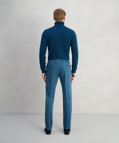 Chino katoen satin stretch teal