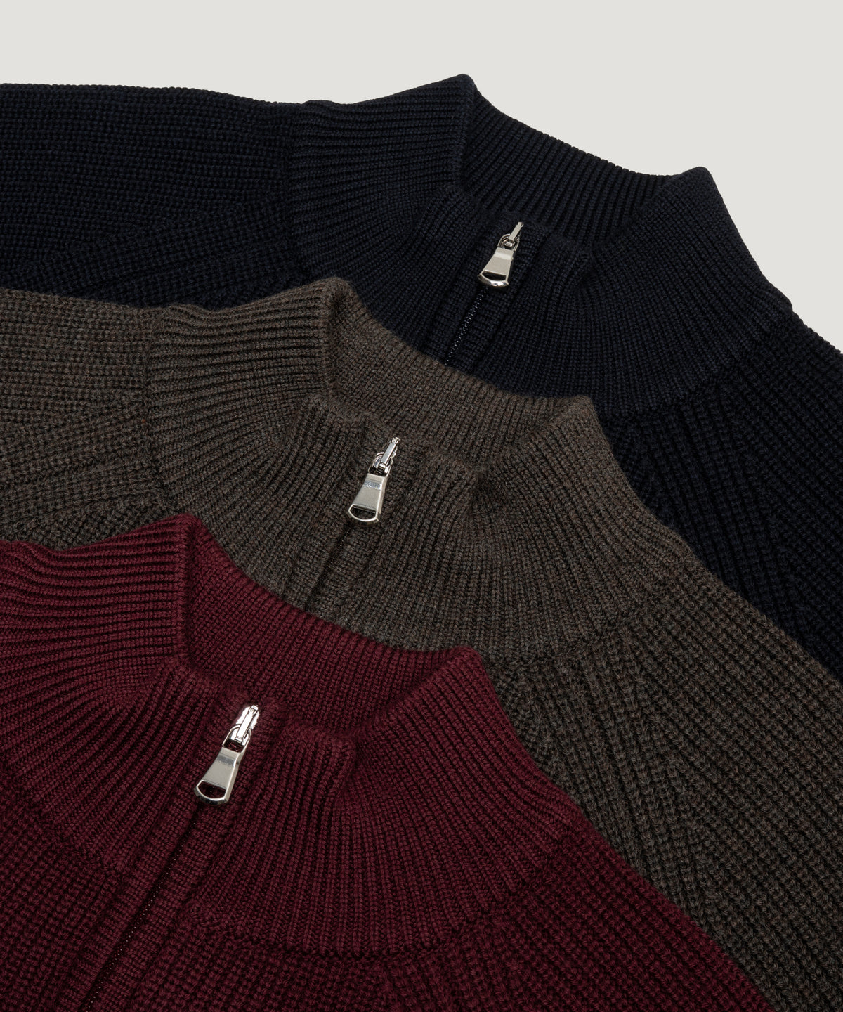 Raglan rib half-zip trui scheerwol bordeauxrood