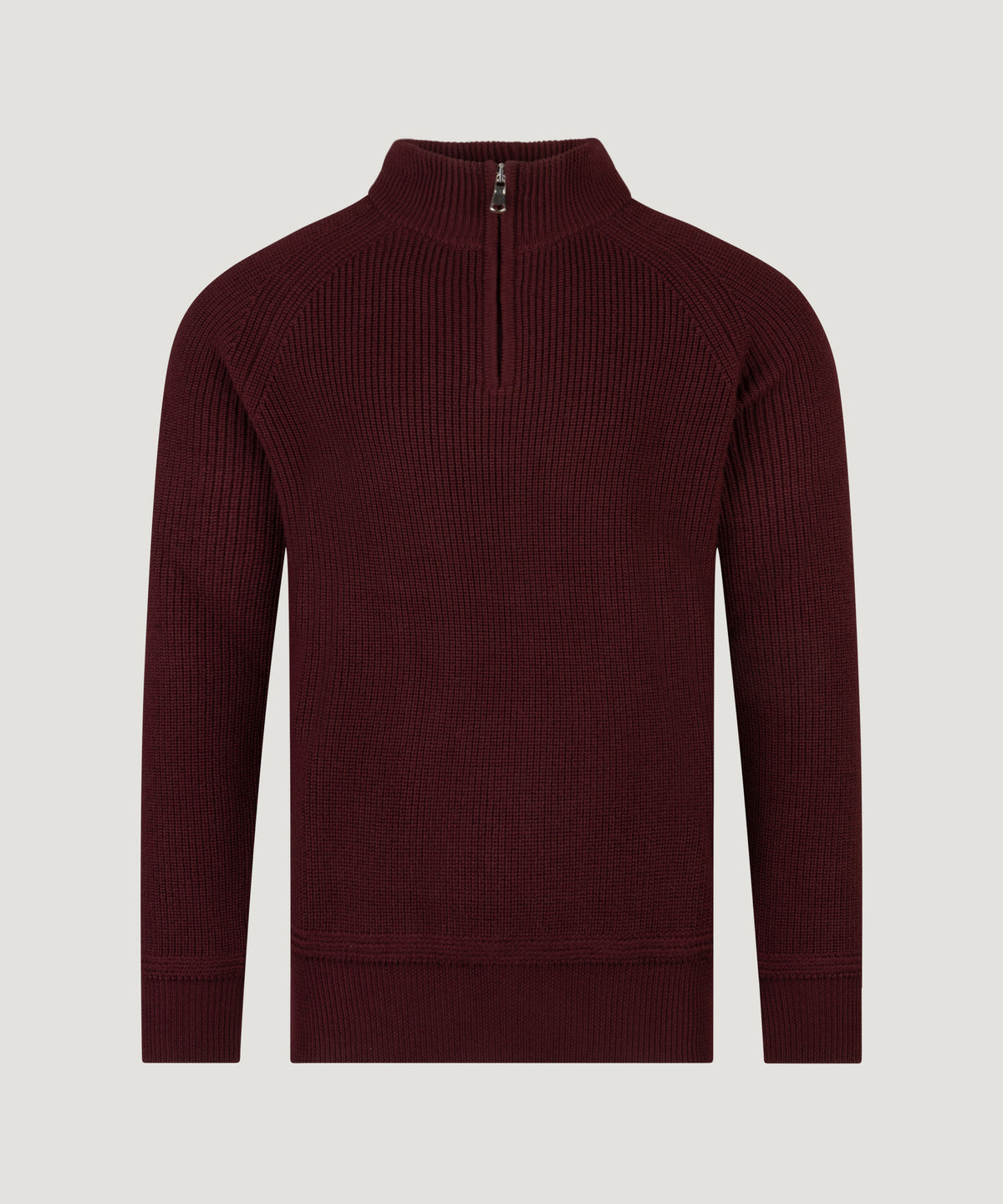 Raglan rib half-zip trui scheerwol bordeauxrood