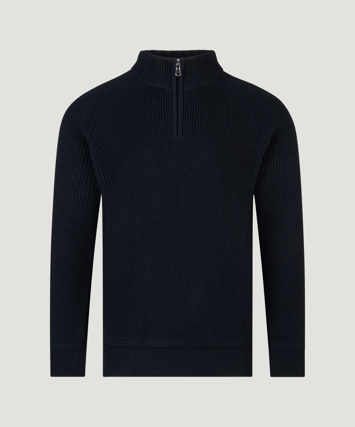 Raglan rib half-zip trui scheerwol donkerblauw