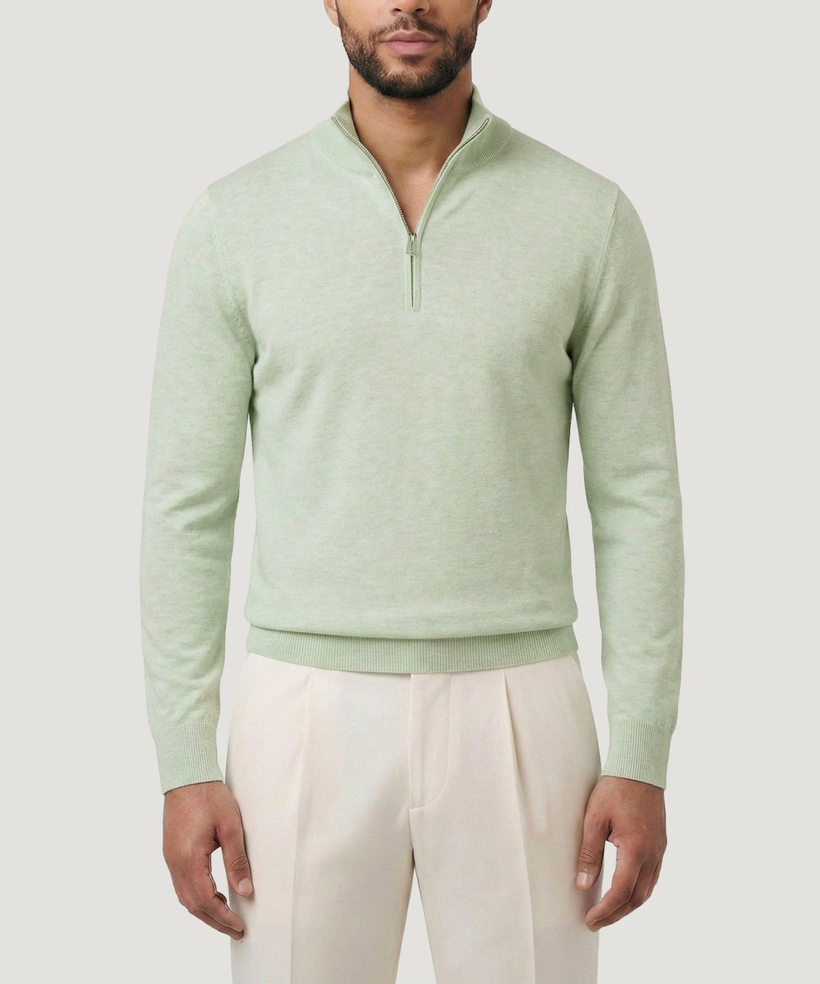 Luxury basic half-zip trui lichtgroen