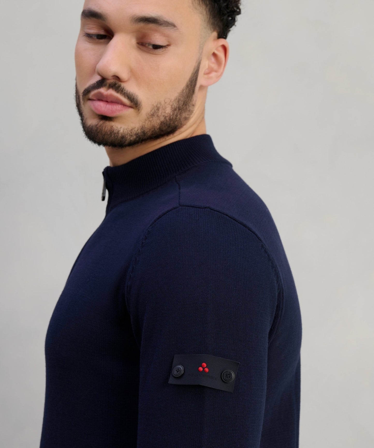 Peuterey Asbury trui half - zip katoen donkerblauw - The Society Shop