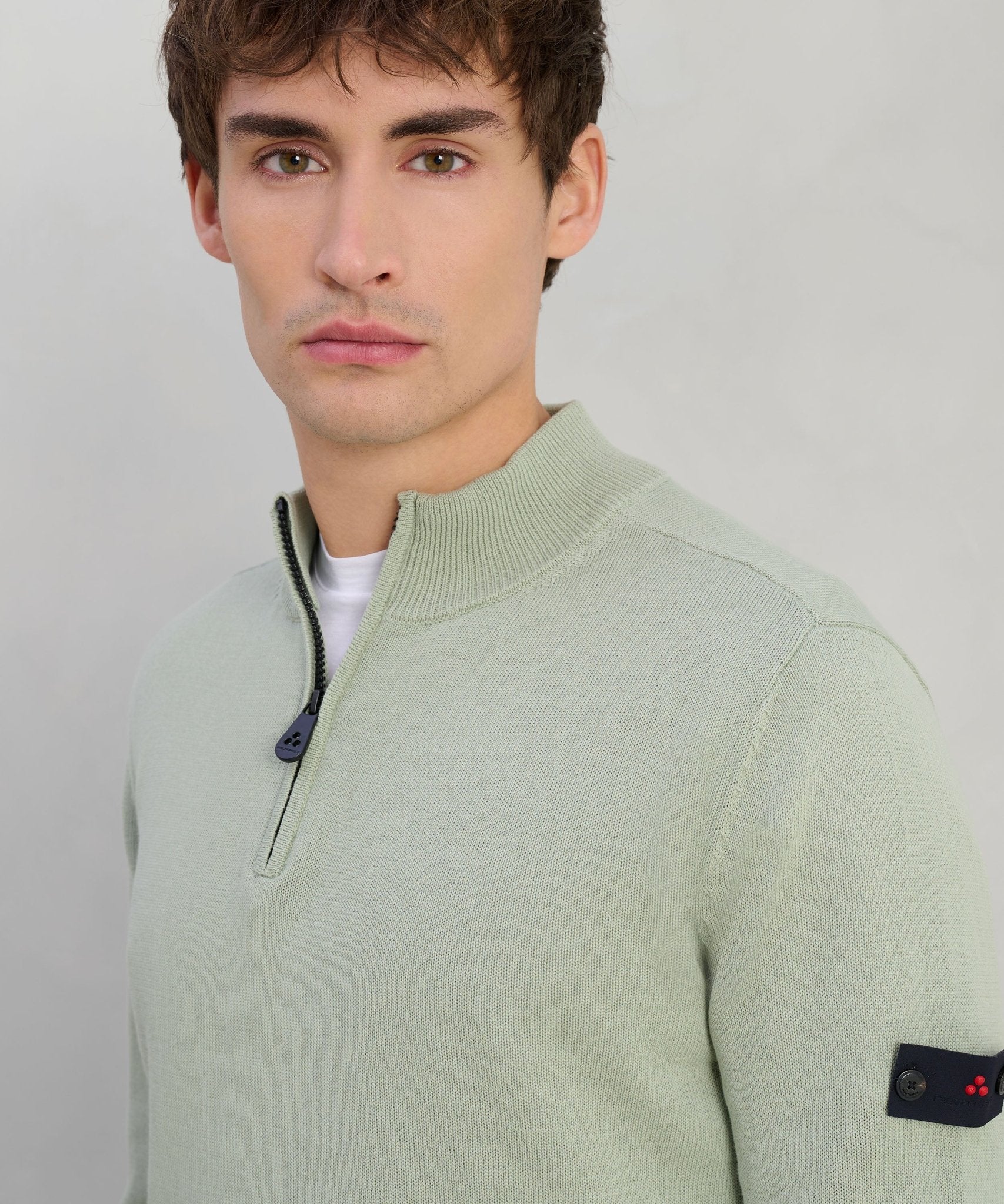 Peuterey Asbury trui half - zip katoen sage green - The Society Shop