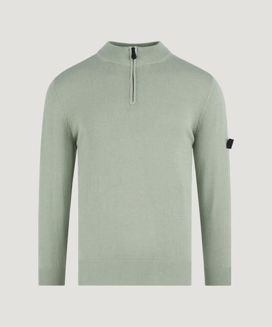 Peuterey Asbury trui half - zip katoen sage green - The Society Shop