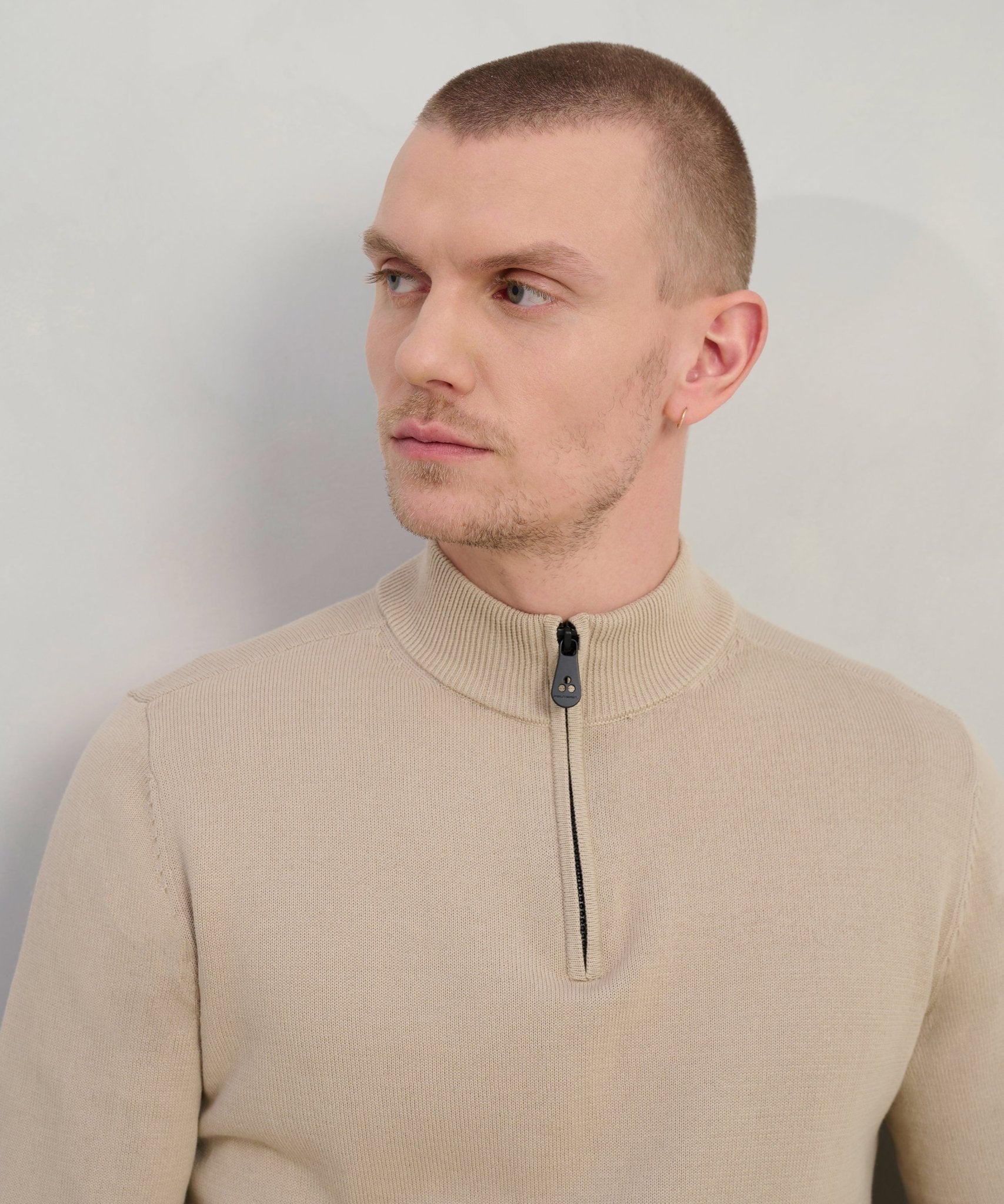 Peuterey Asbury trui half - zip katoen taupe - The Society Shop