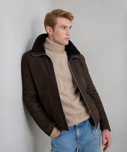 Fradi Aviator jacket waxed nubuck donkerbruin - The Society Shop