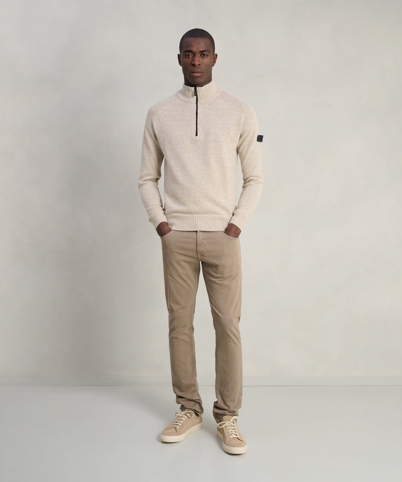Peuterey Braille 02 half - zip trui beige - THE SOCIETY SHOP