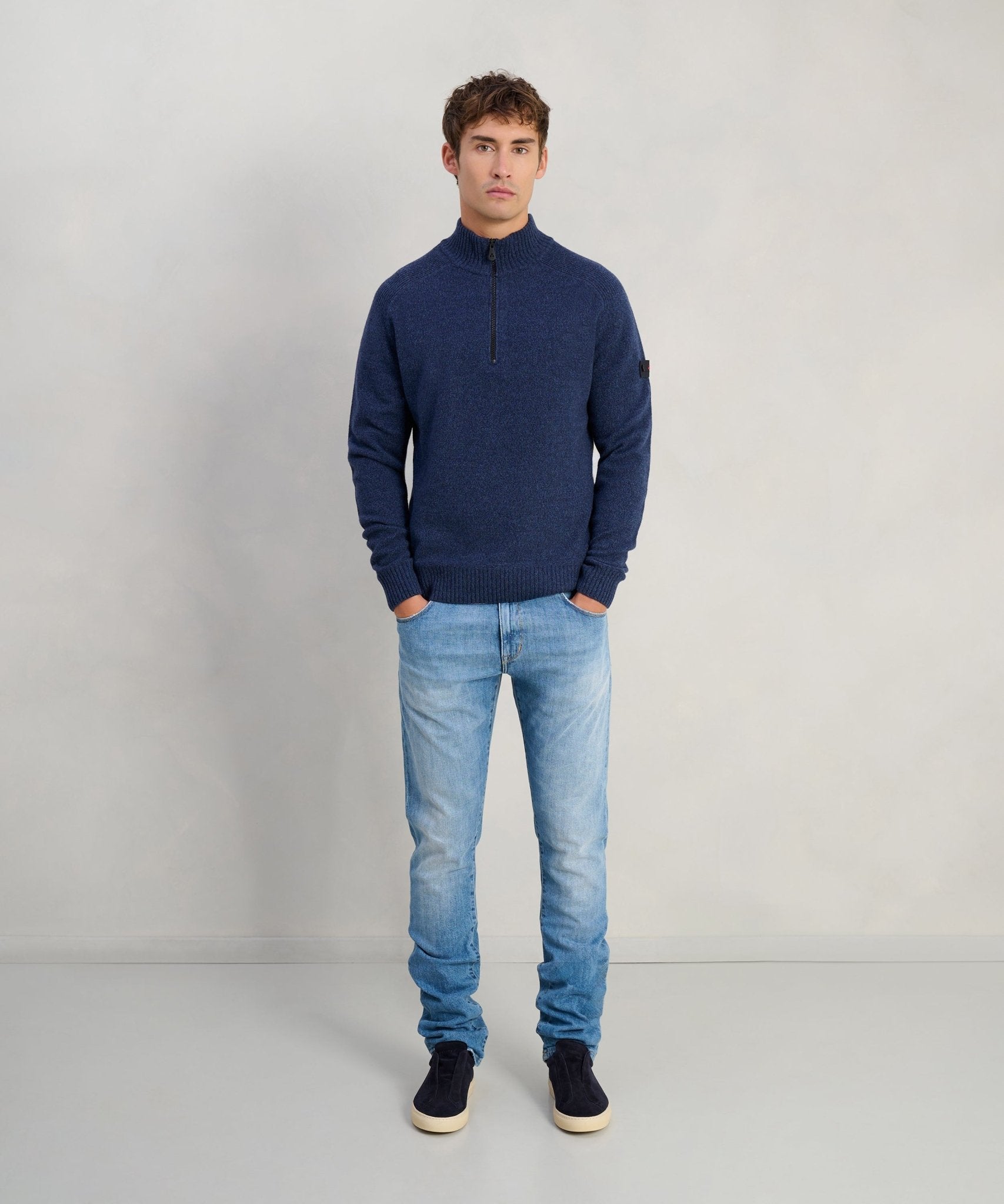 Peuterey Braille 02 half - zip trui blauw - THE SOCIETY SHOP