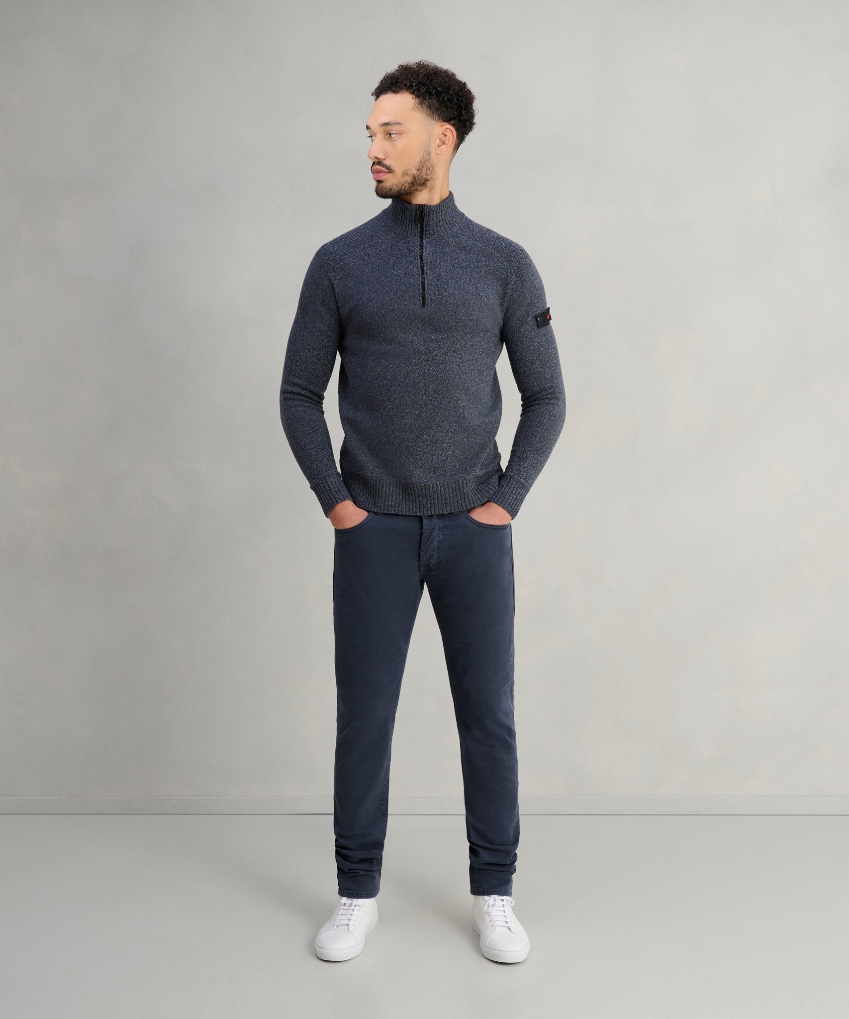 Peuterey Braille 02 half - zip trui donkerblauw - The Society Shop