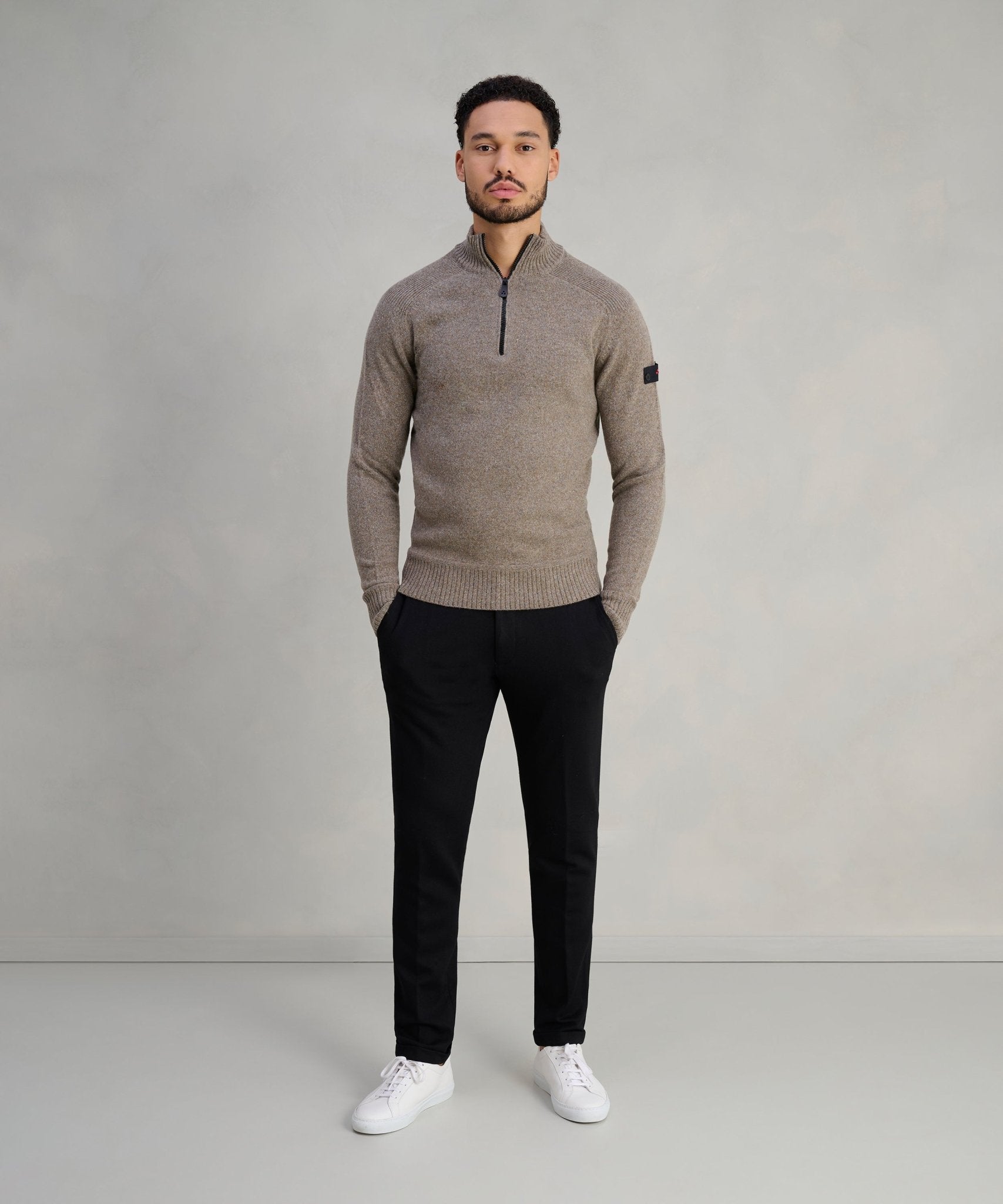 Peuterey Braille 02 half - zip trui lichtbruin - The Society Shop