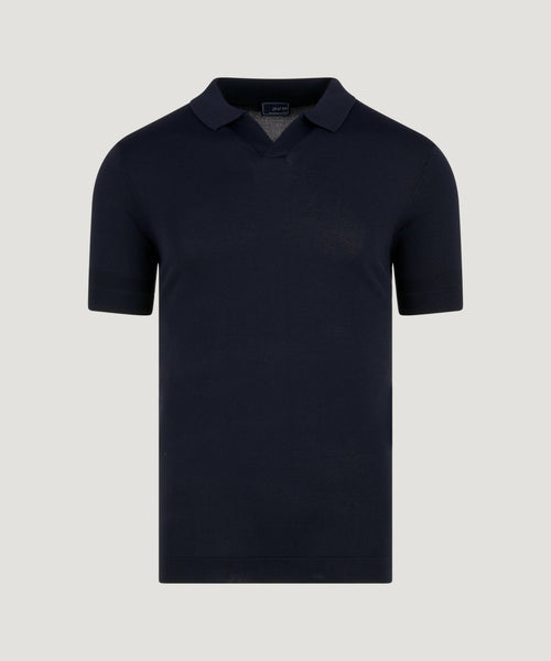 Buttonless tech knit polo viscose/nylon donkerblauw