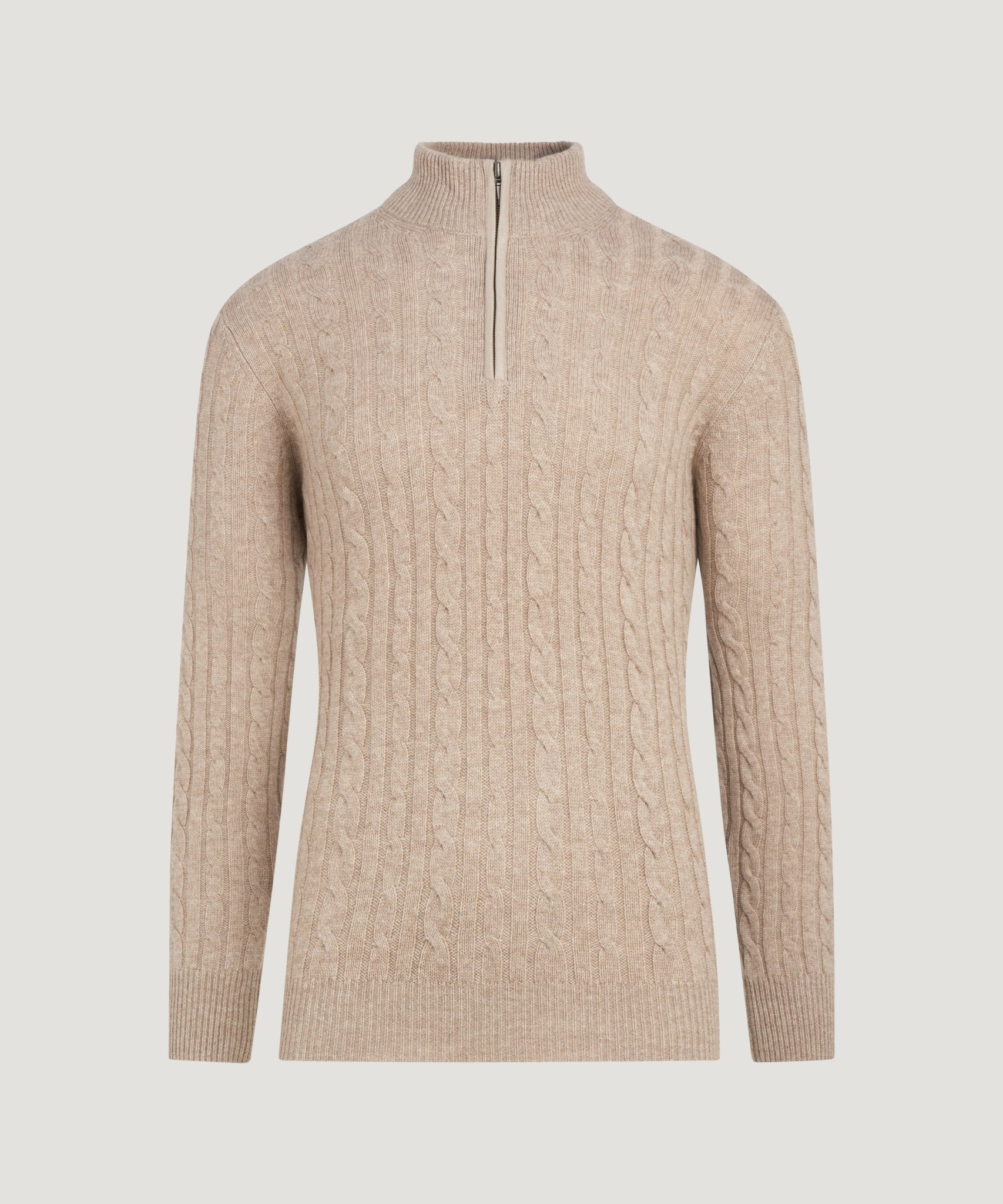 SOCI3TY Cable knit half - zip trui wol/kasjmier beige - THE SOCIETY SHOP