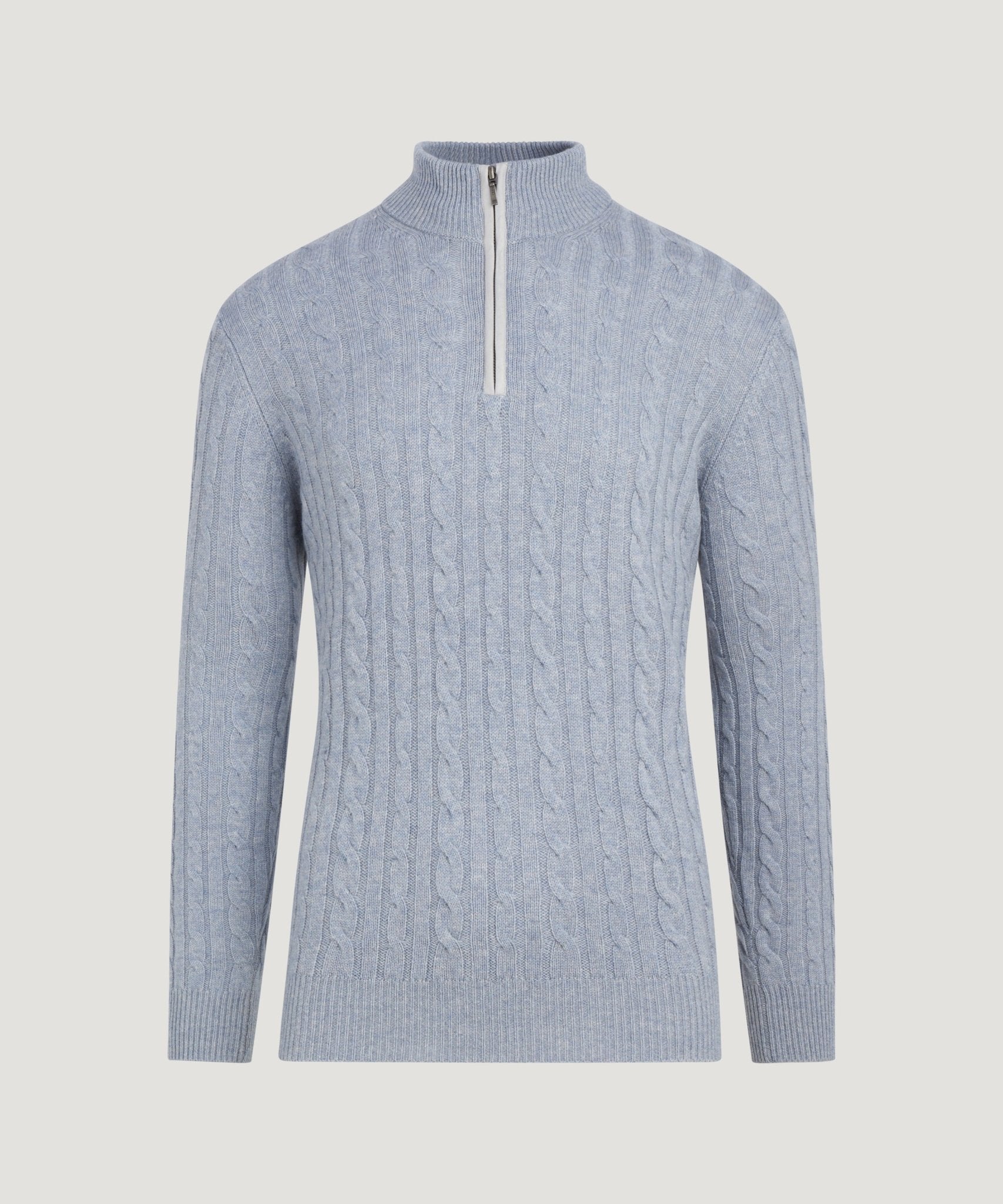 SOCI3TY Cable knit half - zip trui wol/kasjmier ijsblauw - THE SOCIETY SHOP
