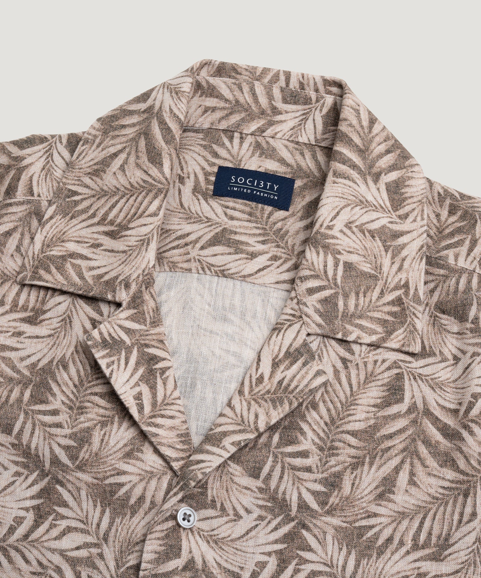 SOCI3TY Limited Fashion Camp shirt palm print linnen bruin - THE SOCIETY SHOP