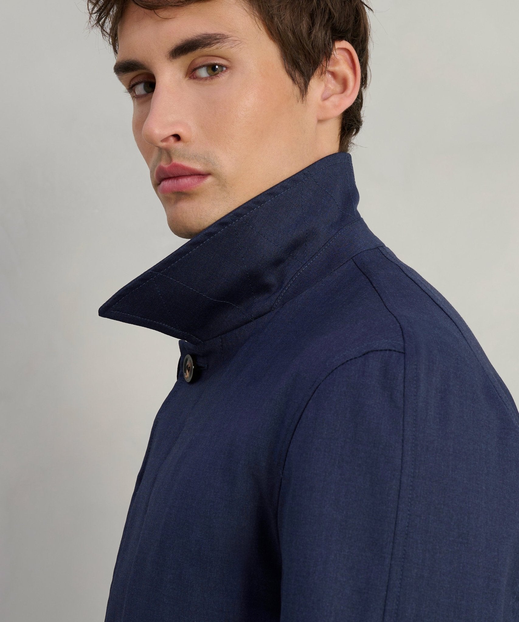 SOCI3TY Car coat wol stretch donkerblauw melange (by Reda) - The Society Shop