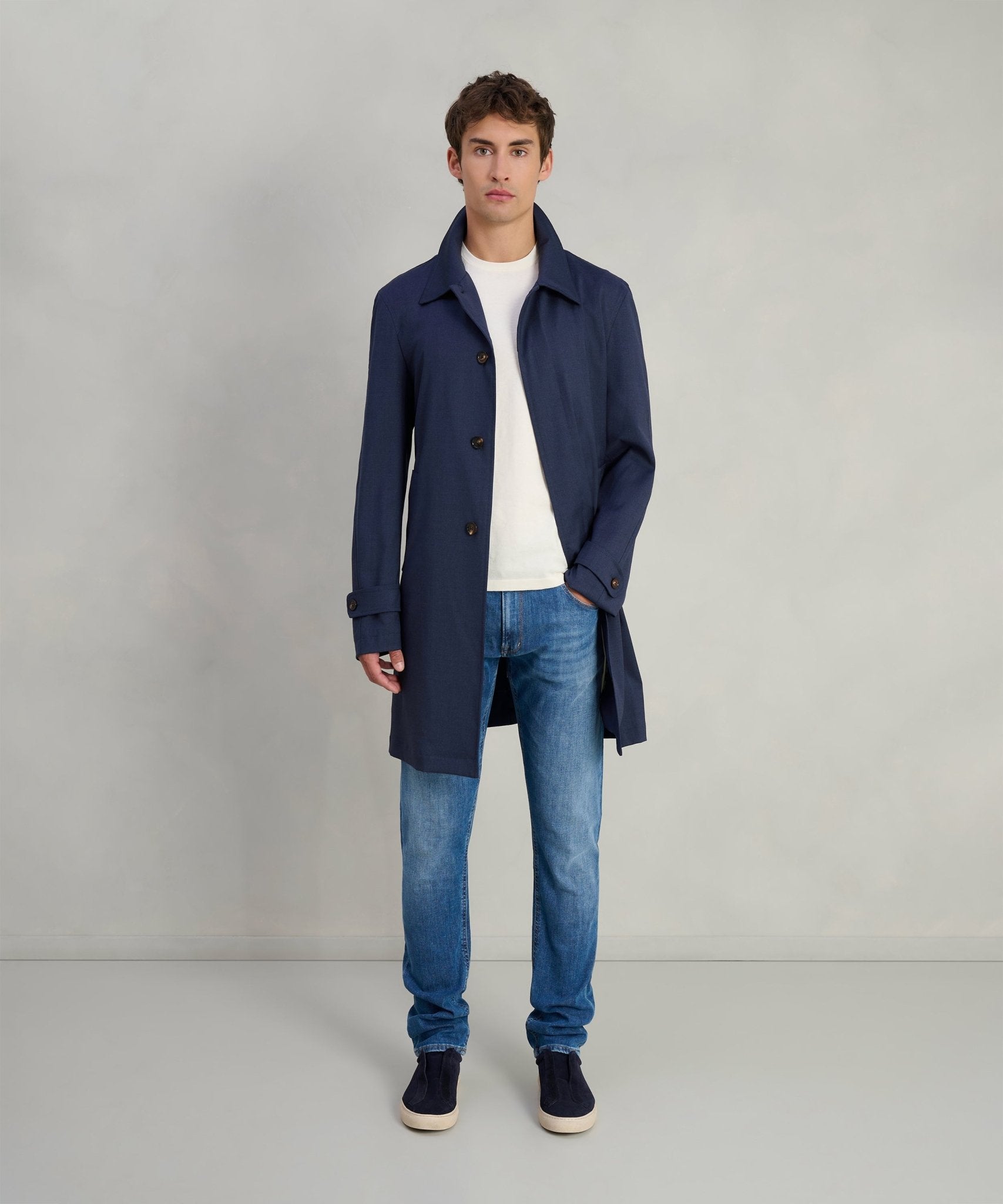 SOCI3TY Car coat wol stretch donkerblauw melange (by Reda) - The Society Shop