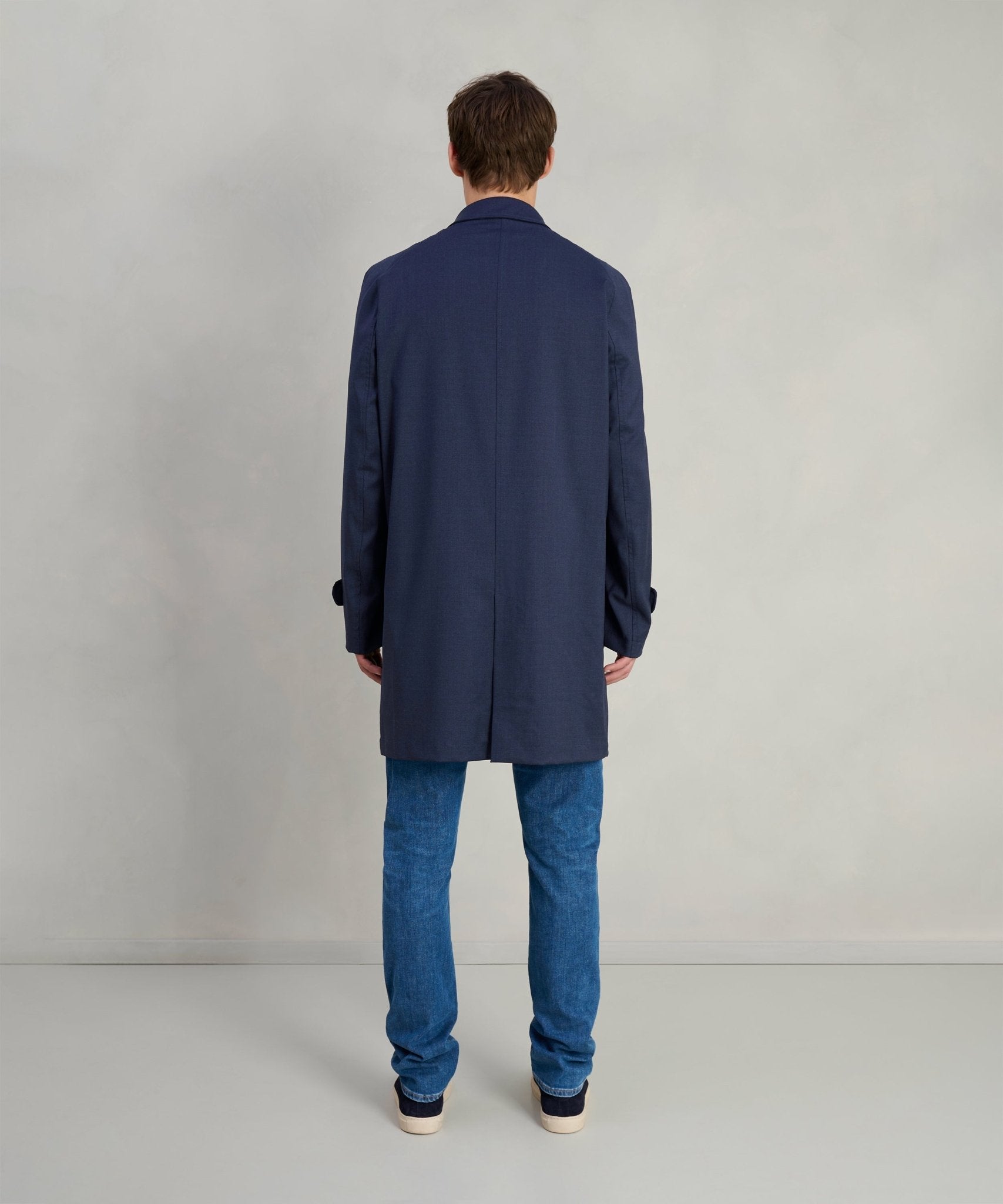 SOCI3TY Car coat wol stretch donkerblauw melange (by Reda) - The Society Shop