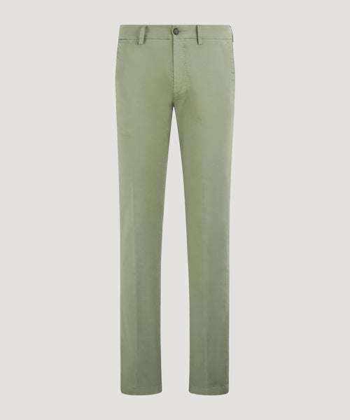 Chino katoen satin stretch saliegroen