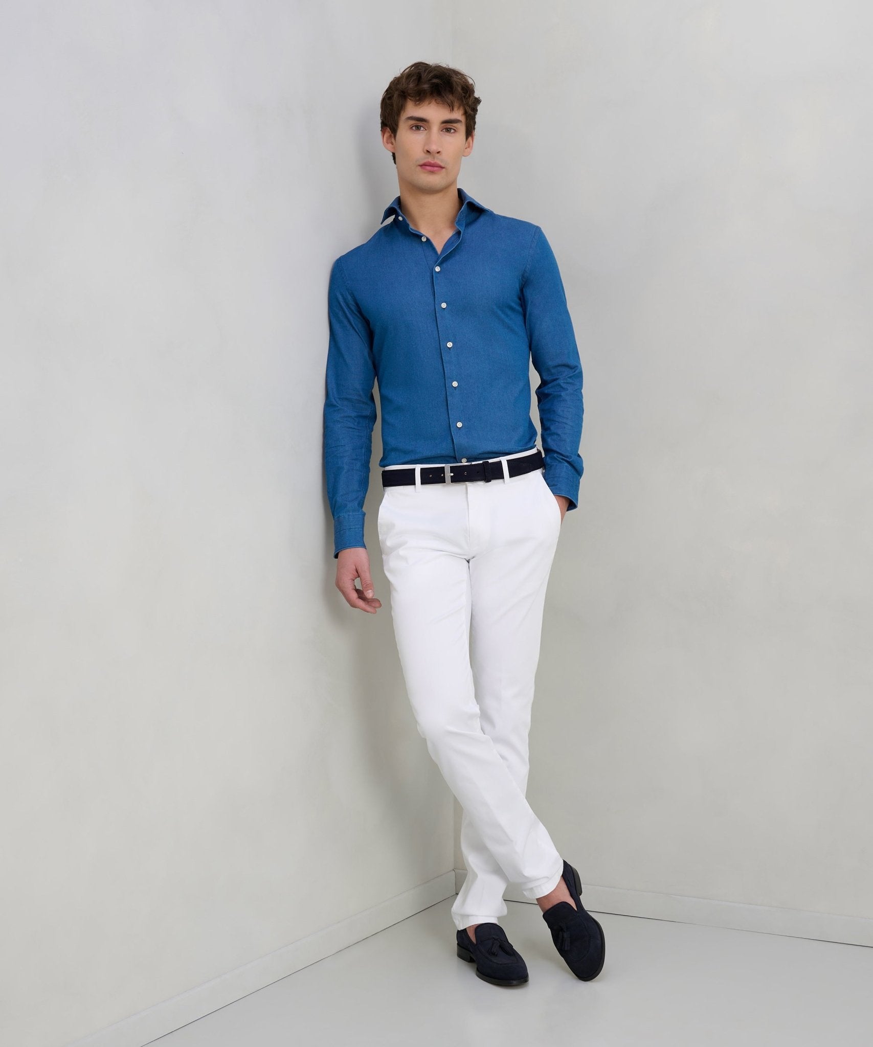 SOCI3TY Chino katoen satin stretch wit - The Society Shop