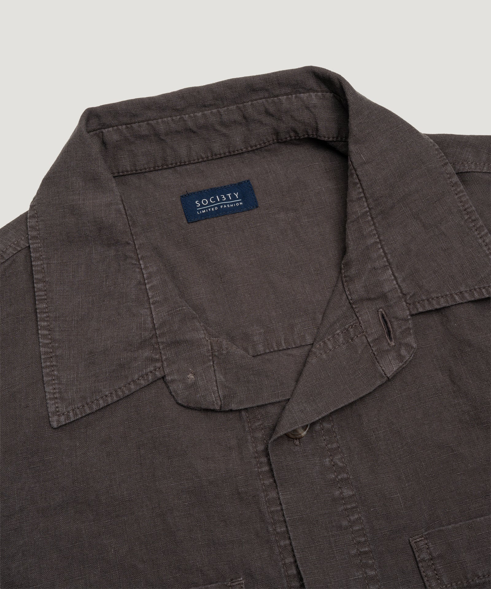 SOCI3TY Limited Fashion Coimbra overshirt gewassen linnen donkerbruin - THE SOCIETY SHOP