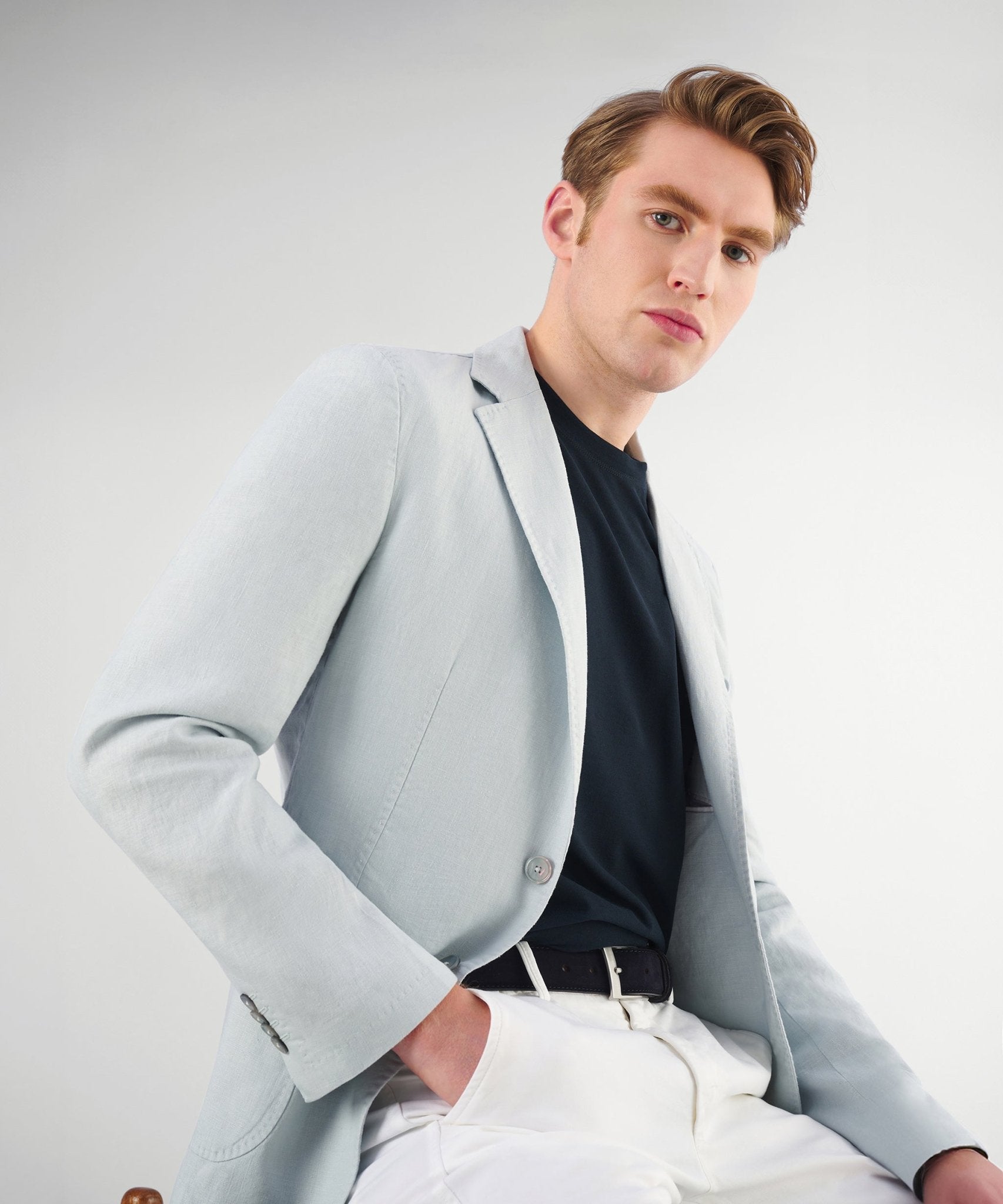 SOCI3TY Colbert garment-dyed linnen lichtgrijs - The Society Shop