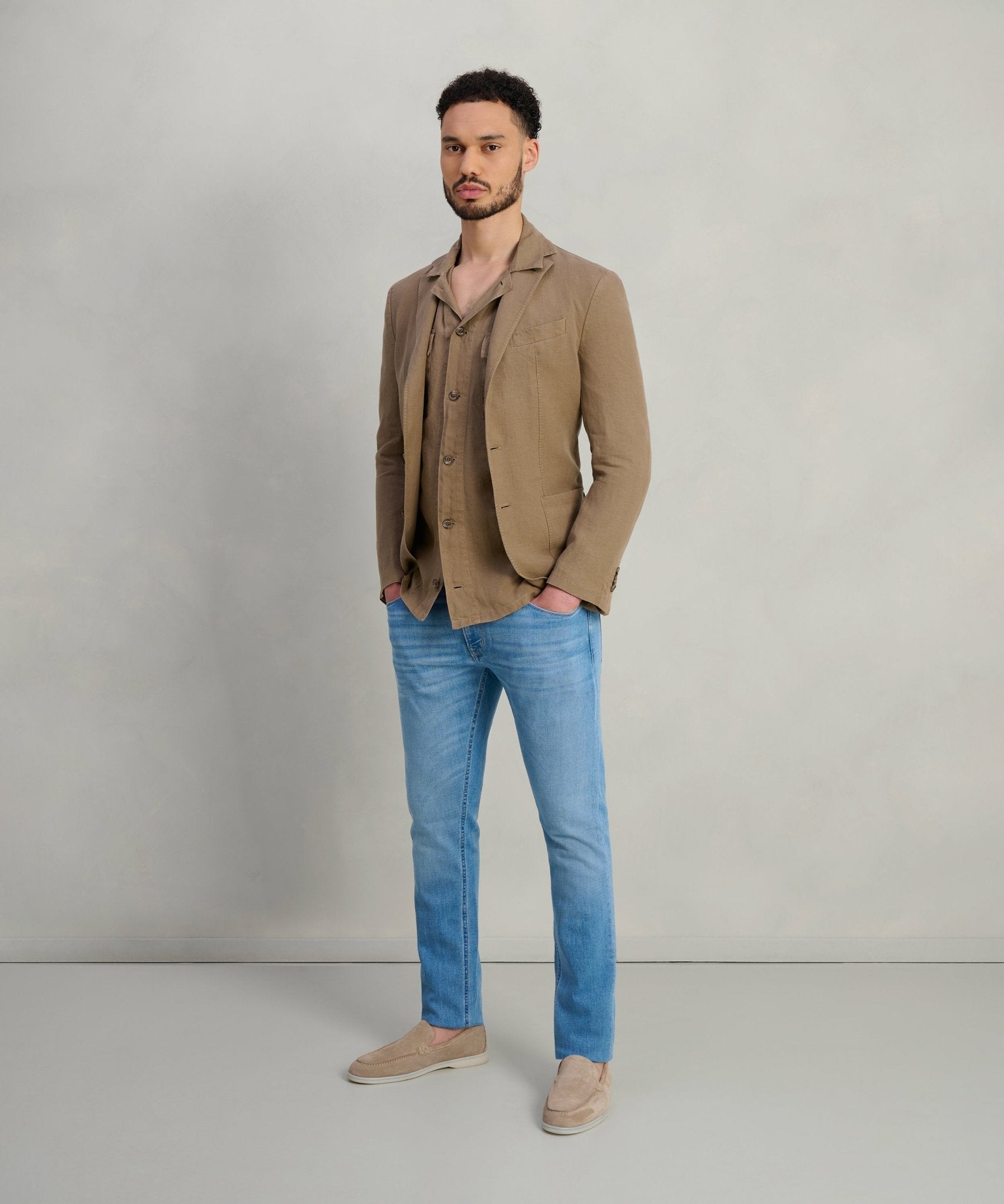 SOCI3TY Colbert gewassen linnen lichtbruin - THE SOCIETY SHOP