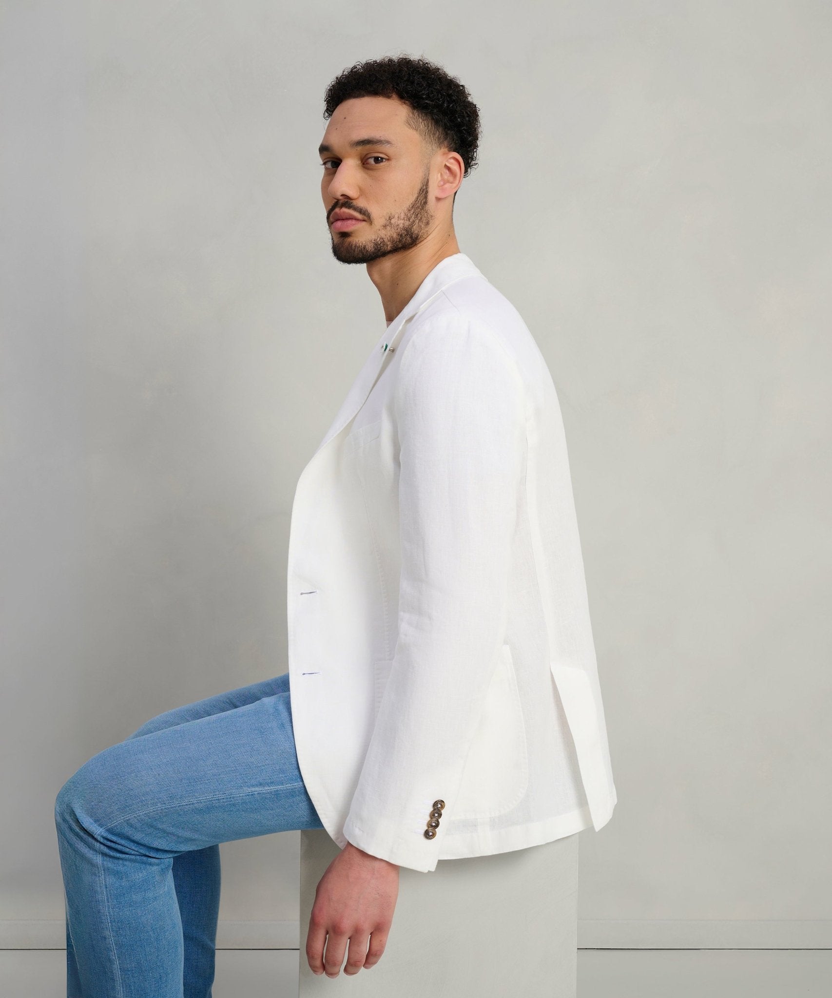 SOCI3TY Colbert gewassen linnen off - white - THE SOCIETY SHOP