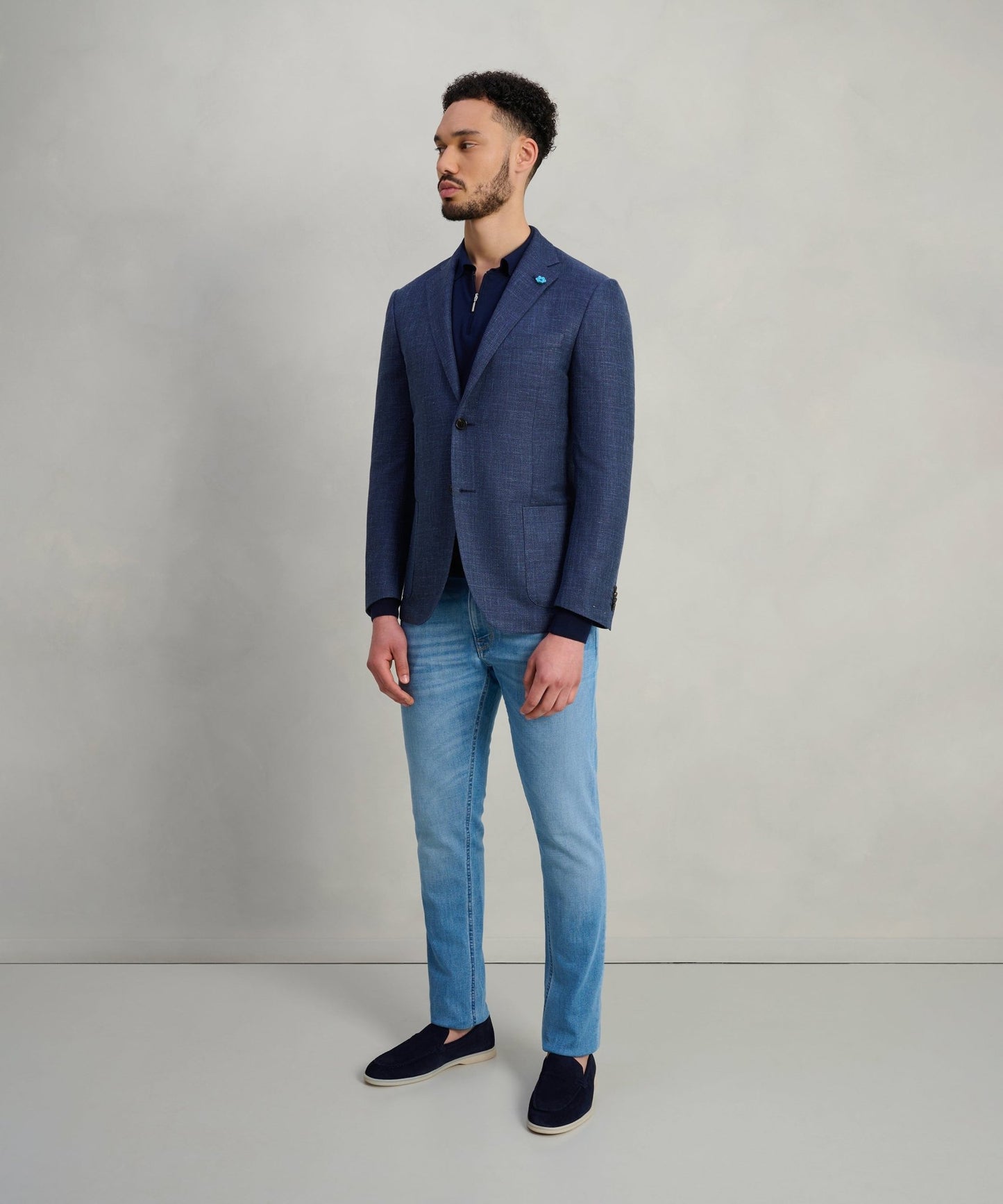Corneliani Colbert scheerwol/zijde/linnen blauw - THE SOCIETY SHOP