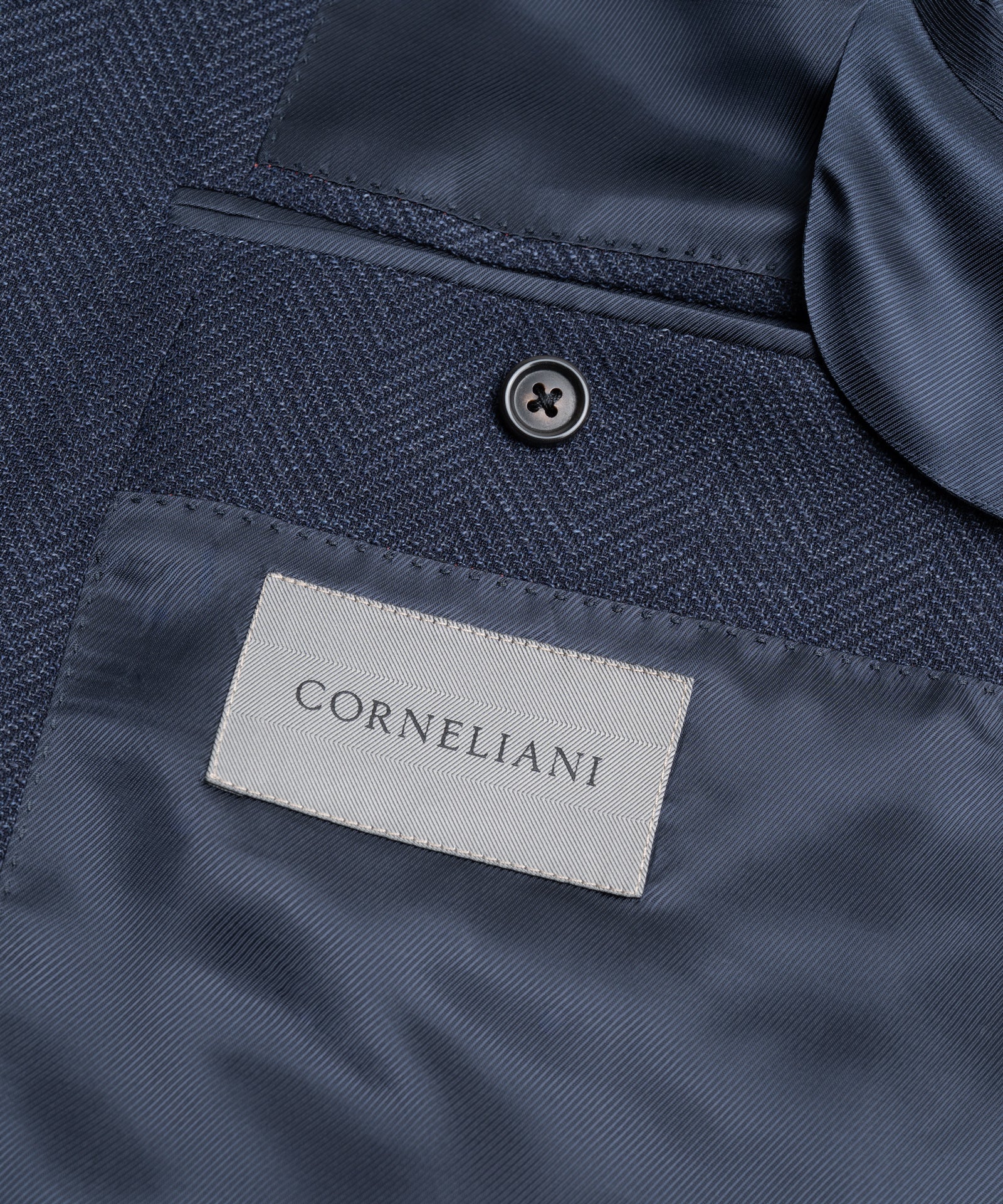 Corneliani Colbert virgin wol stretch blauw visgraat - THE SOCIETY SHOP