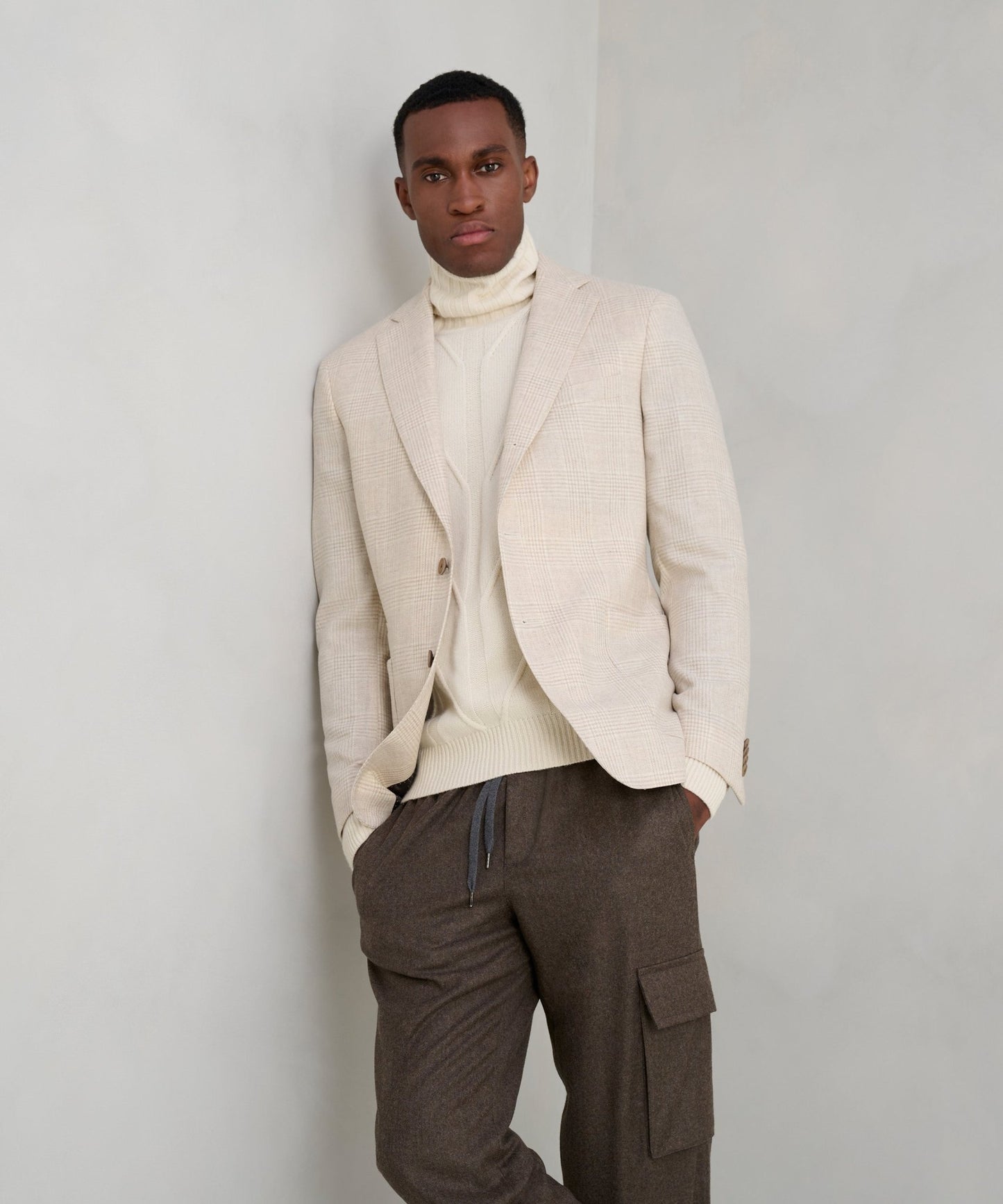 SOCI3TY Colbert wol/kasjmier beige geruit (woven by E. Thomas) - The Society Shop