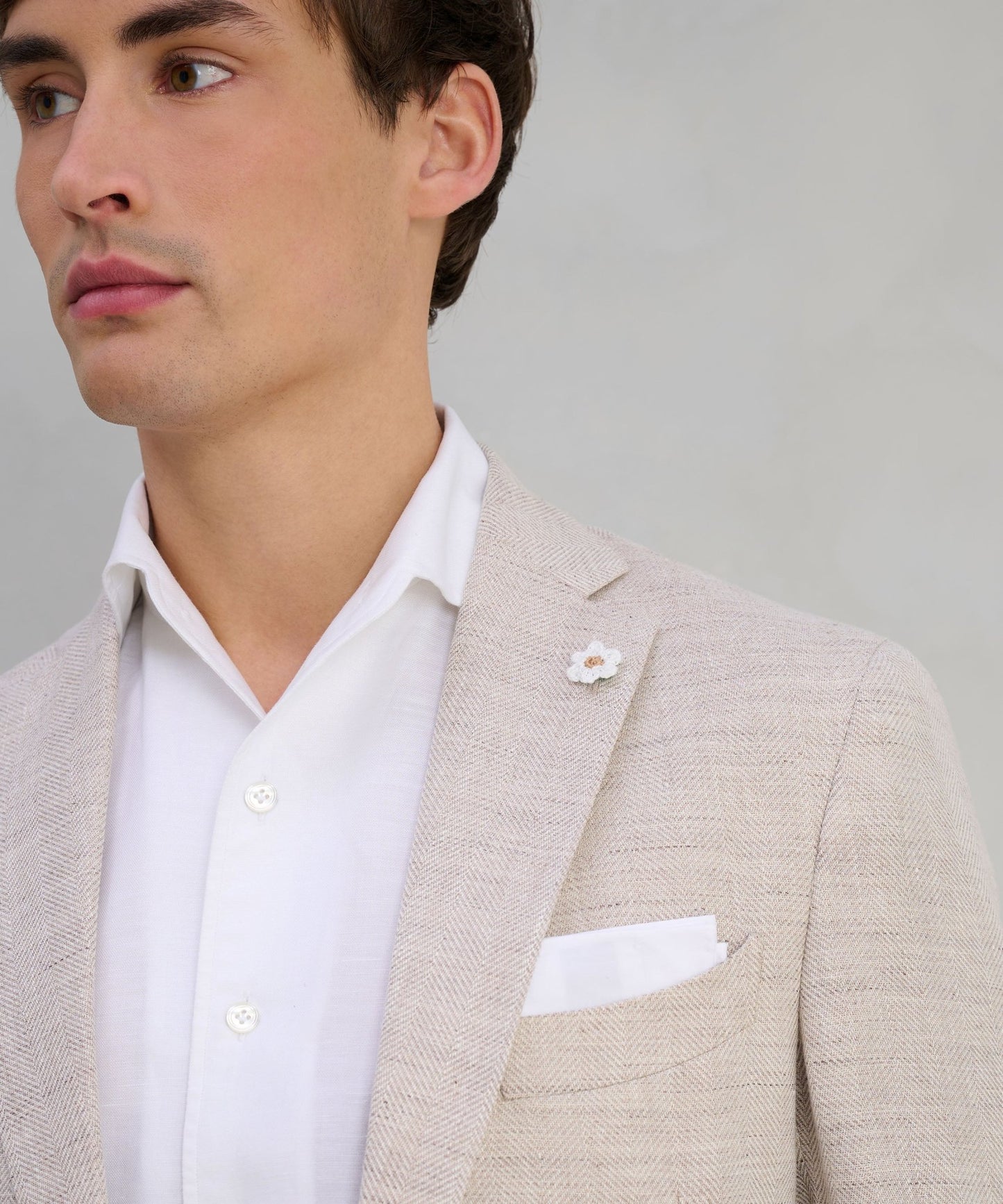 SOCI3TY Colbert wol/linnen beige visgraat (by Drago) - The Society Shop