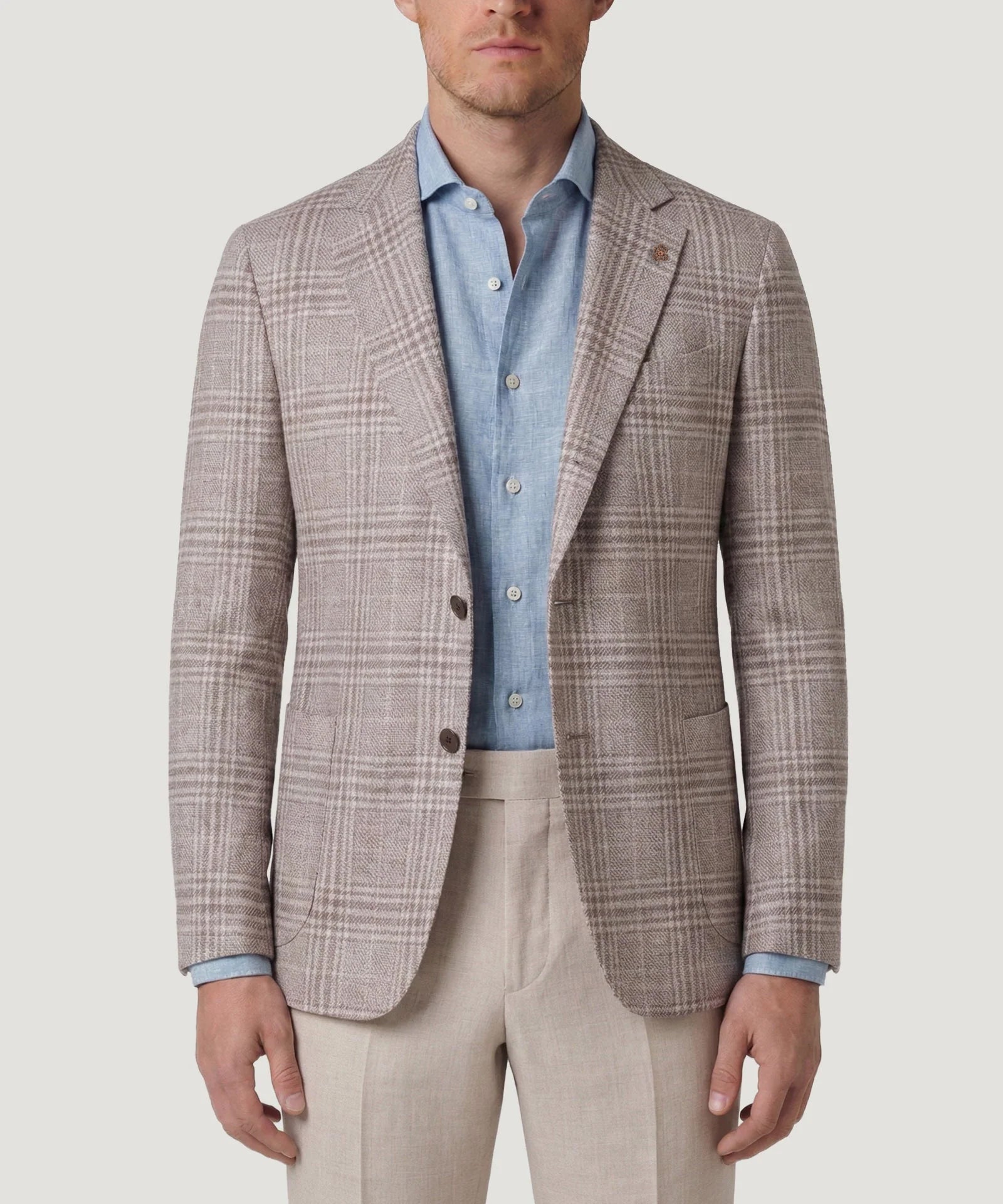 SOCI3TY Limited Fashion Colbert wol/zijde/linnen zand geruit - THE SOCIETY SHOP