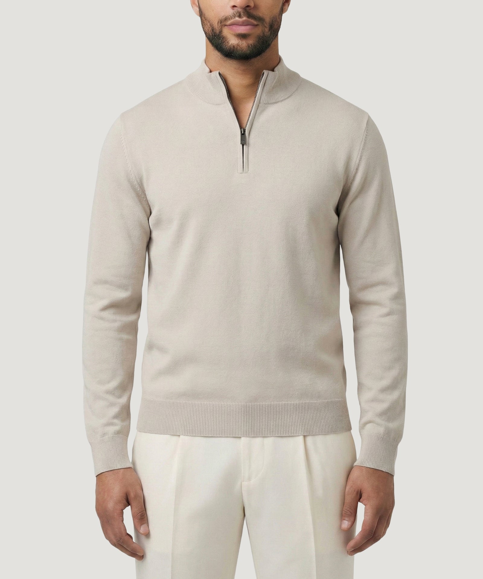 SOCI3TY Limited Fashion Cool Dry Easy Stretch half - zip trui beige - THE SOCIETY SHOP