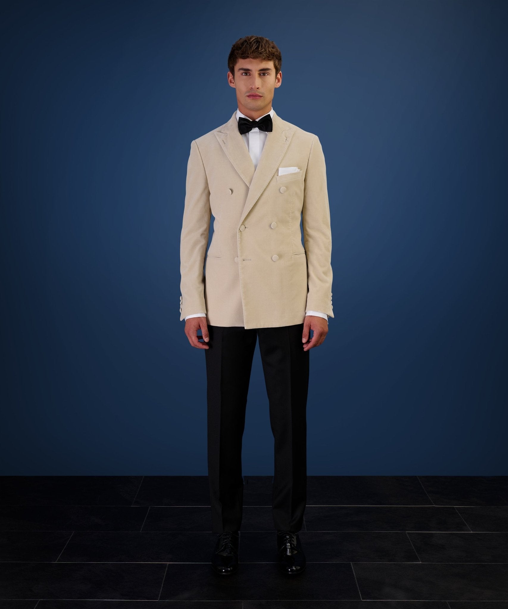 SOCI3TY Limited Double - breasted dinner jacket velvet stretch beige (woven by Pontoglio) - The Society Shop