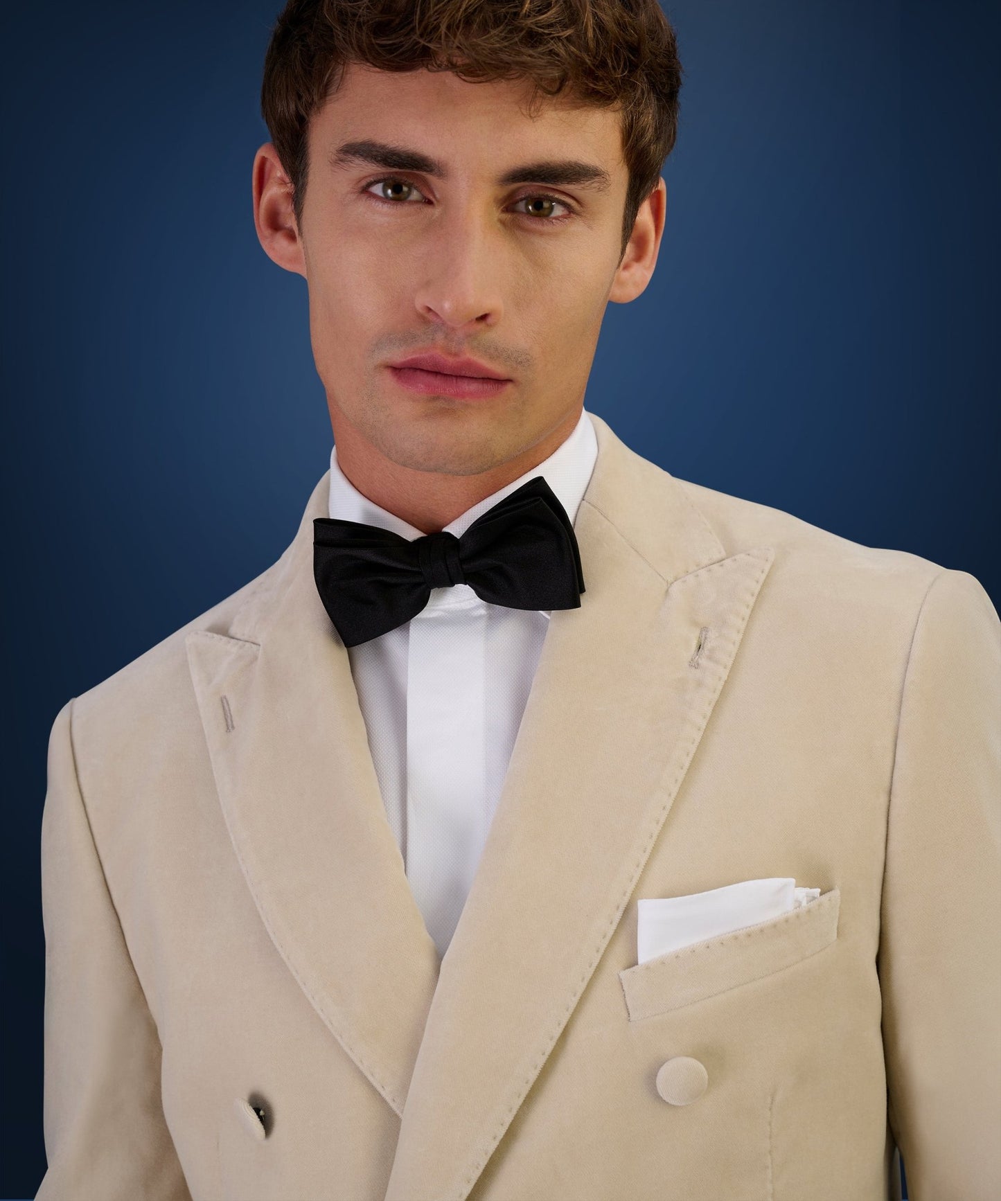 SOCI3TY Limited Double - breasted dinner jacket velvet stretch beige (woven by Pontoglio) - The Society Shop