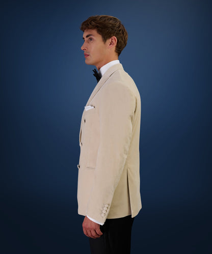 SOCI3TY Limited Double - breasted dinner jacket velvet stretch beige (woven by Pontoglio) - The Society Shop