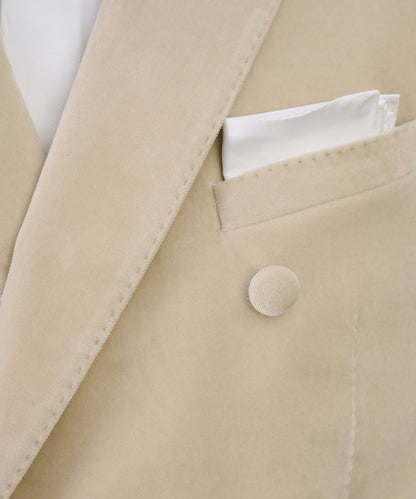 SOCI3TY Limited Double - breasted dinner jacket velvet stretch beige (woven by Pontoglio) - The Society Shop