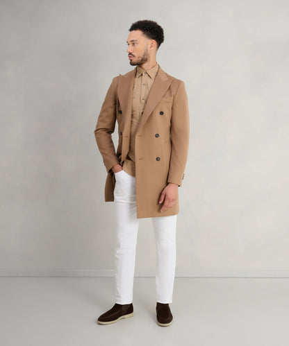 SOCI3TY Double - breasted overjas virgin wool camel (woven by Loro Piana) - The Society Shop