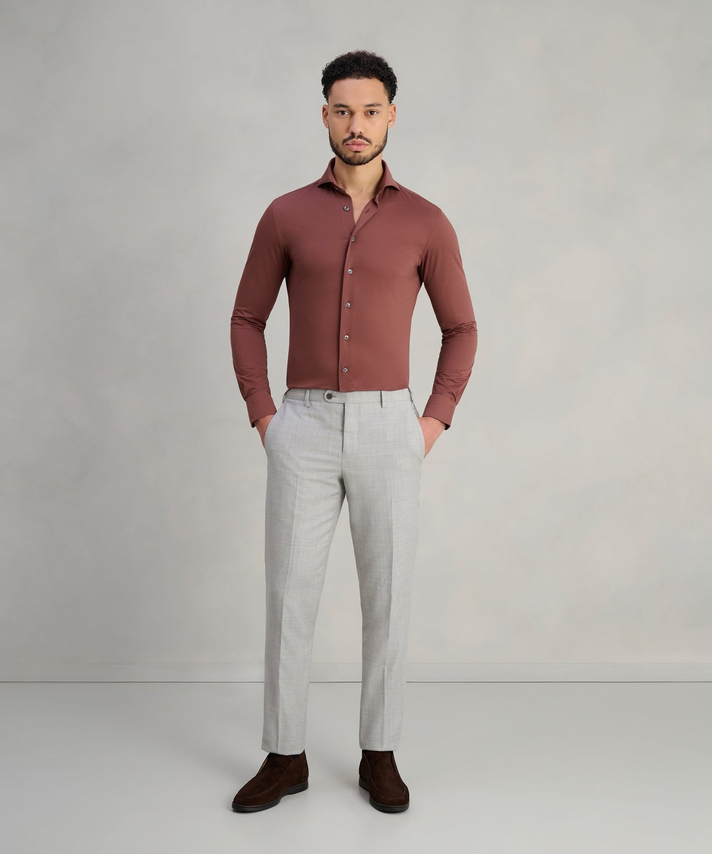 Profuomo Double dye Japanese knitted overhemd katoenmix Tuscan red - The Society Shop