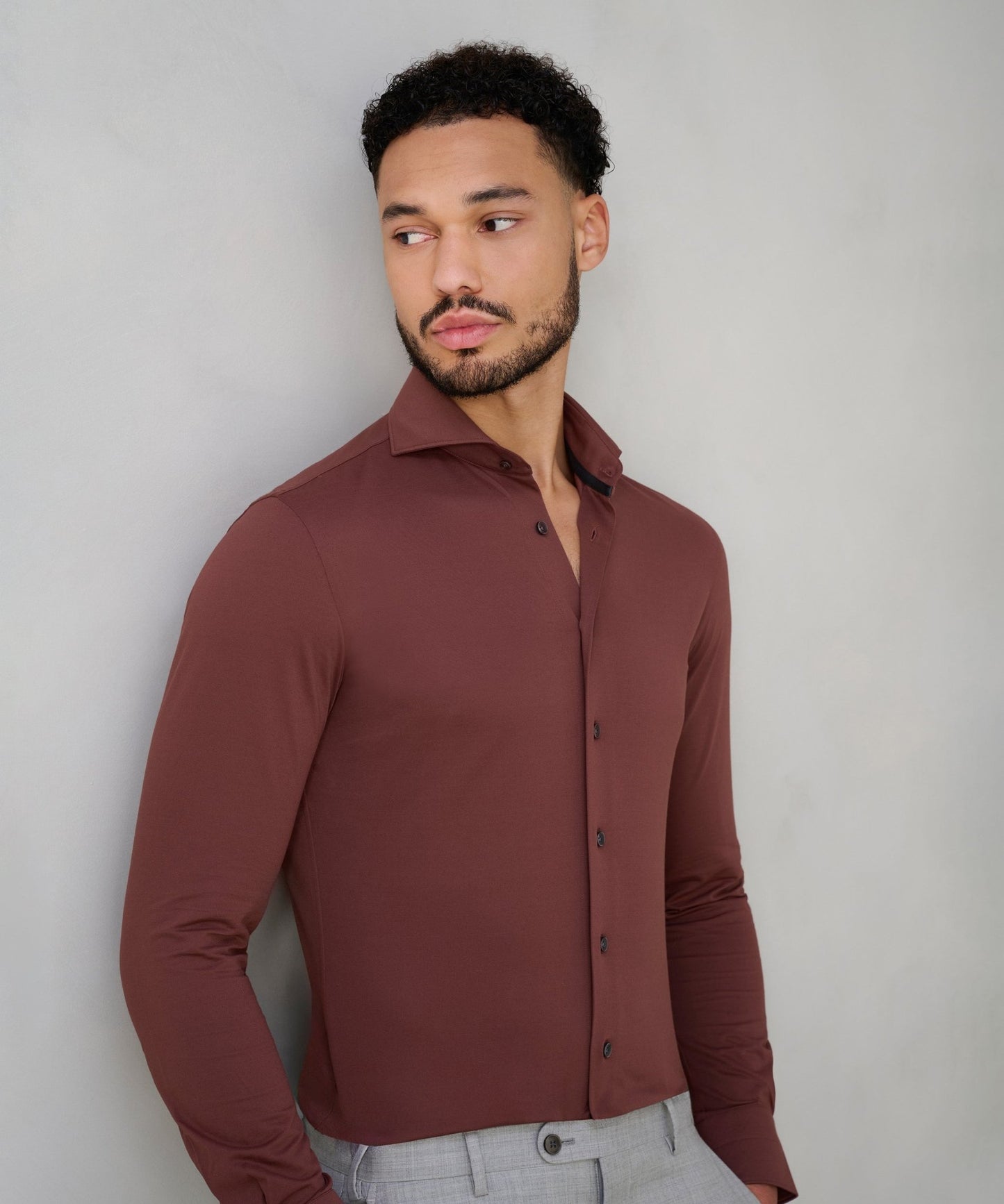 Profuomo Double dye Japanese knitted overhemd katoenmix Tuscan red - The Society Shop